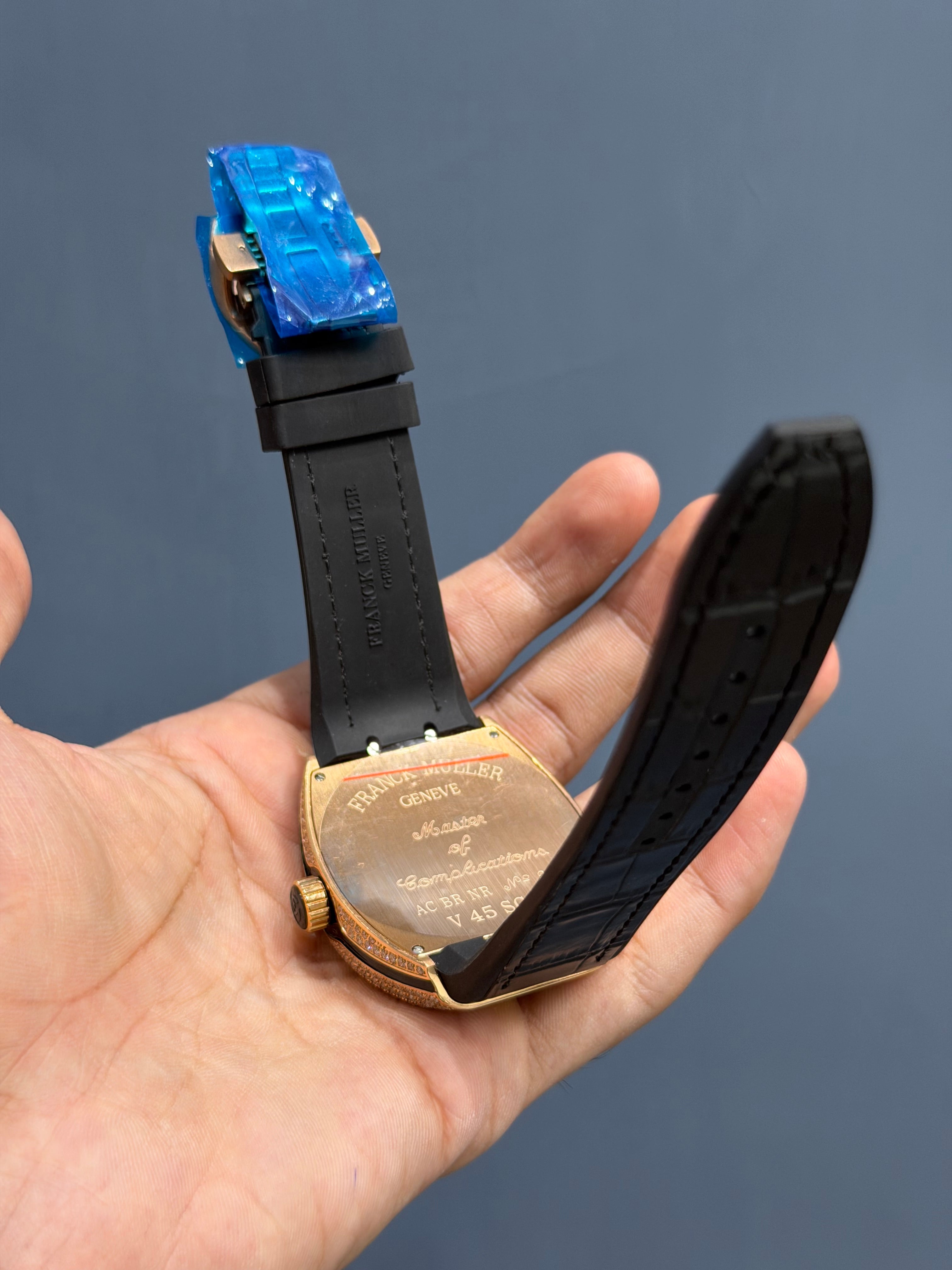 NEW COLLECTION ROSE GOLD STONE CASE BLACK DIAL WITH BLACK STRAP