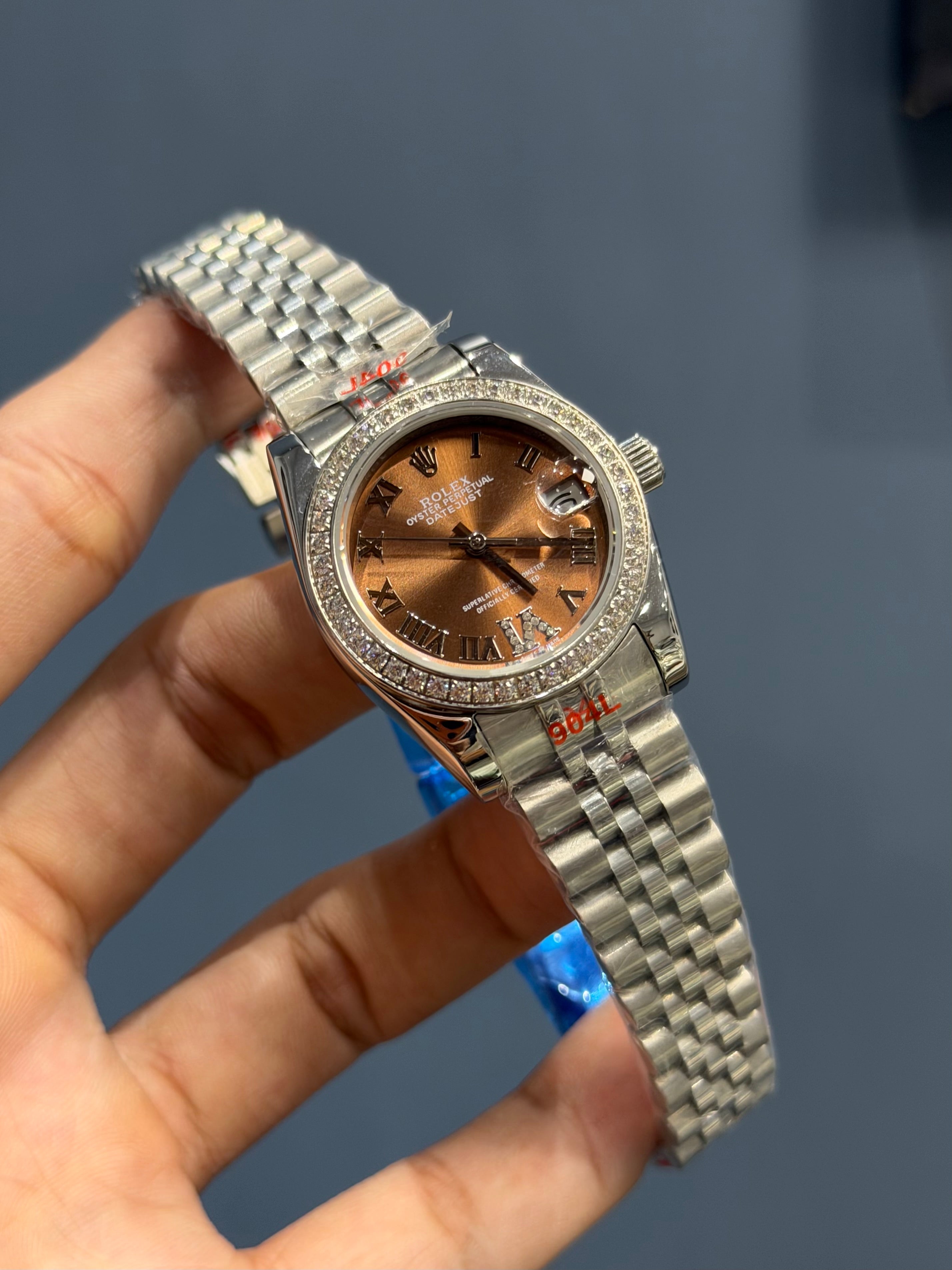 NEW COLLECTION 31 SILVER WITH BROWN DIAL STONE BEZEL AUTOMATIC WATCH FACTORY