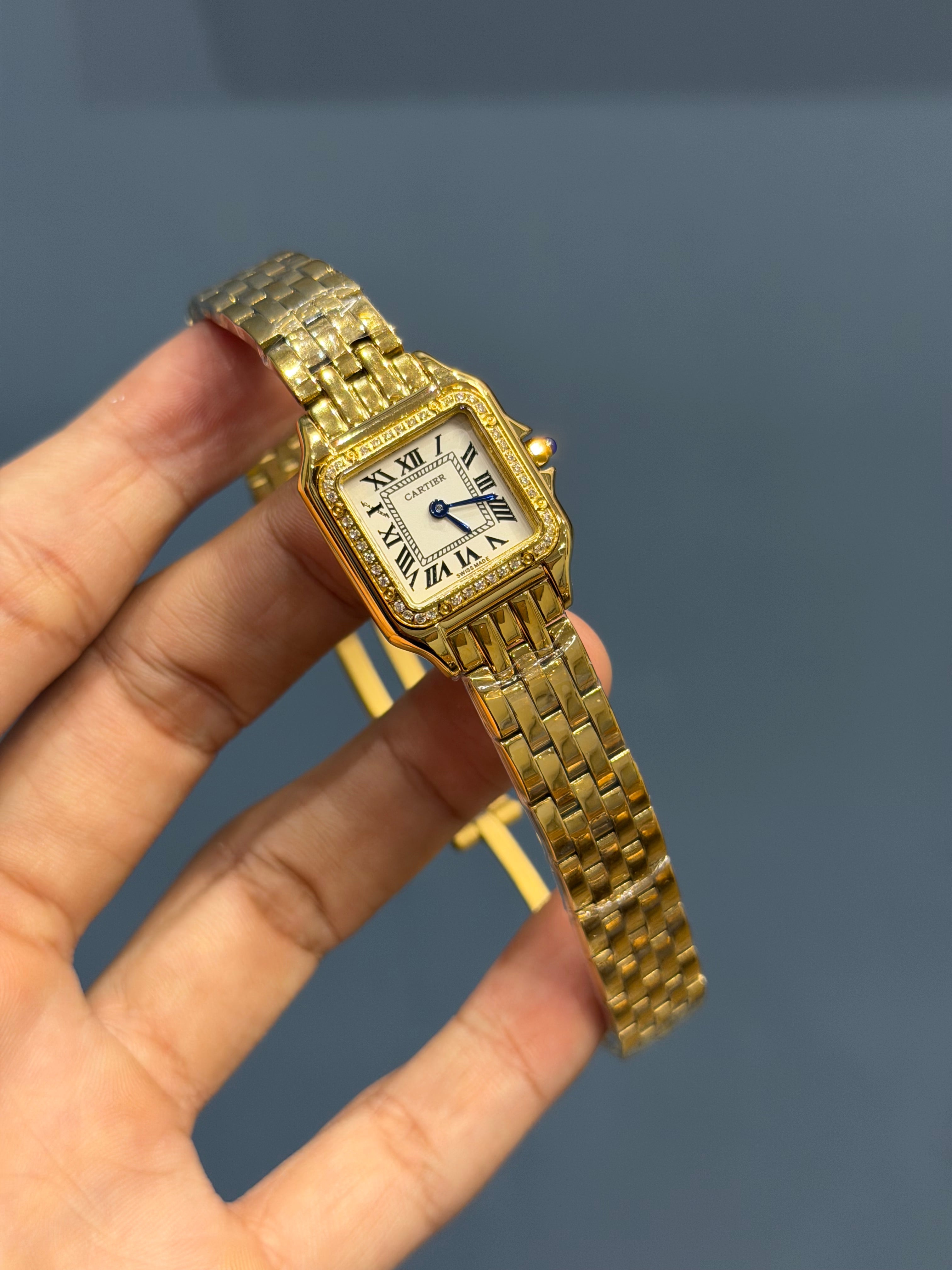 NEW COLLECTION YELLOW GOLD WITH WHITE DIAL STONE BEZEL LADIES WATCH