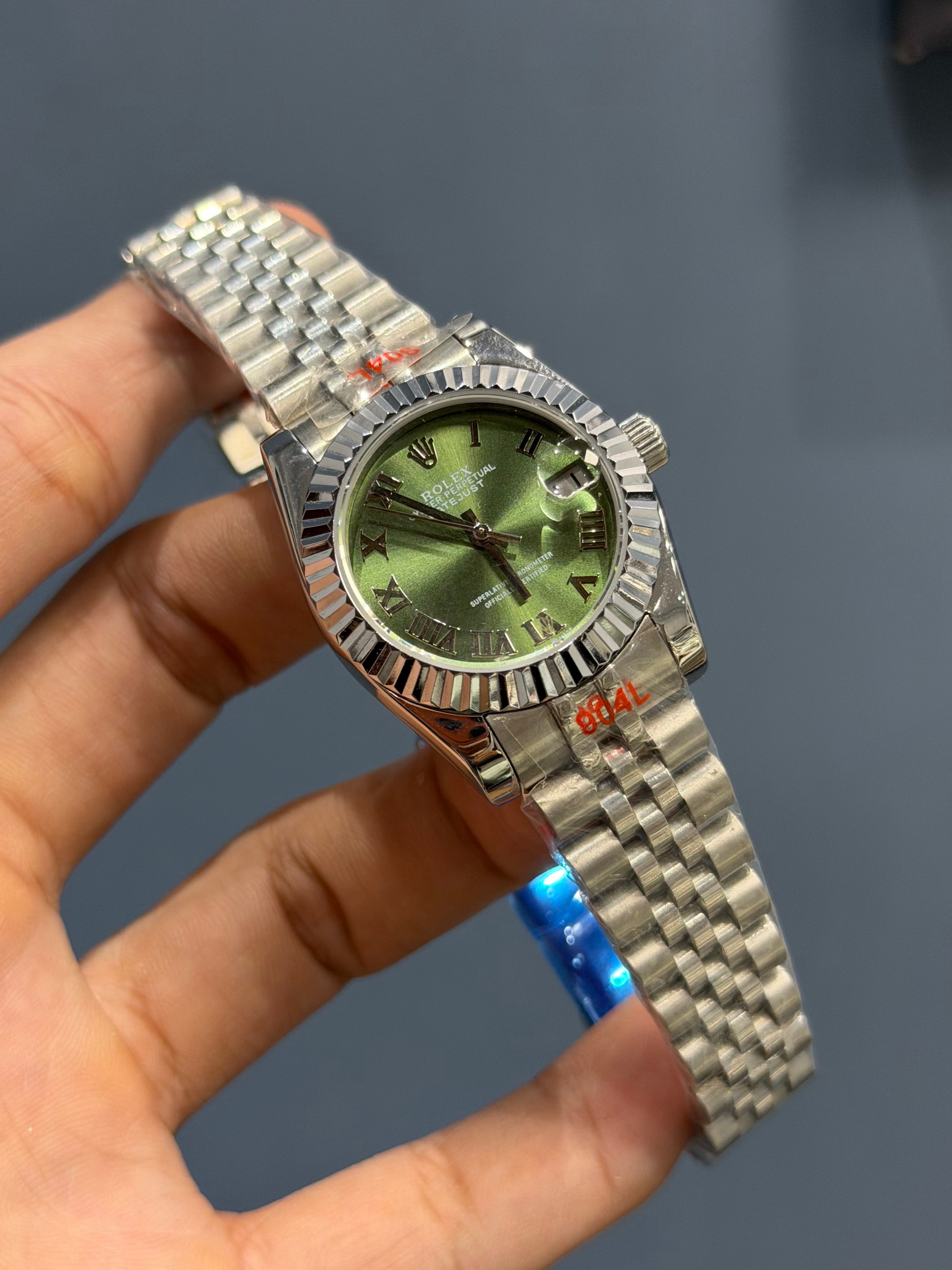 NEW COLLECTION 31 SILVER WITH GREEN DIAL FLUTTED BEZEL AUTOMATIC WATCH