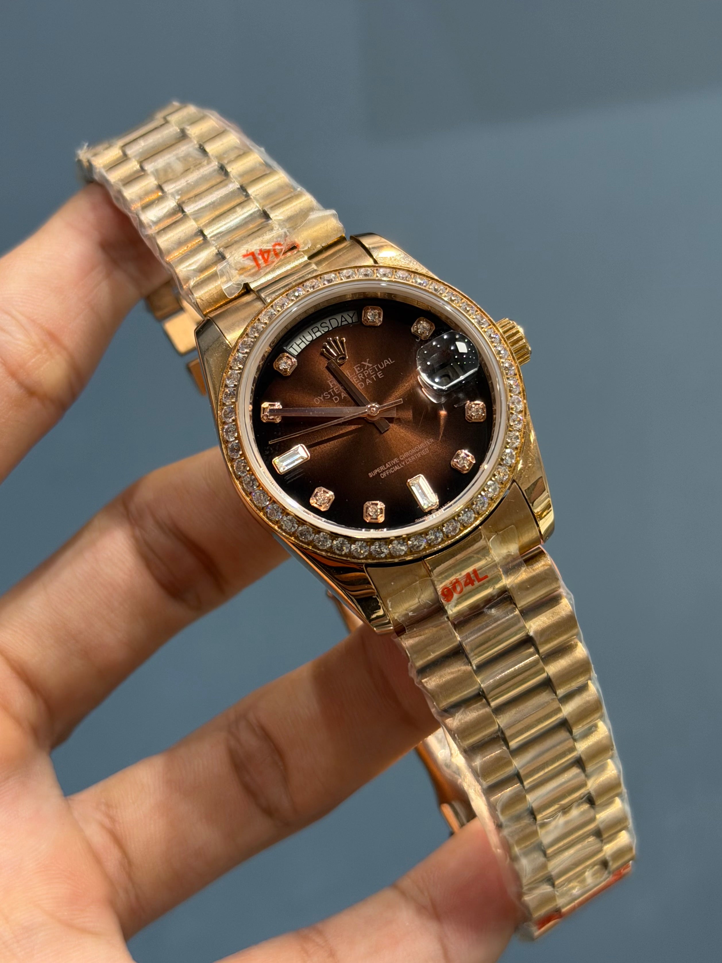 NEW COLLECTION 36 ROSE WITH CHOCO DIAL STONE BEZEL RUBY STONE FIGURE AUTOMATIC WATCH YZ FACTORY