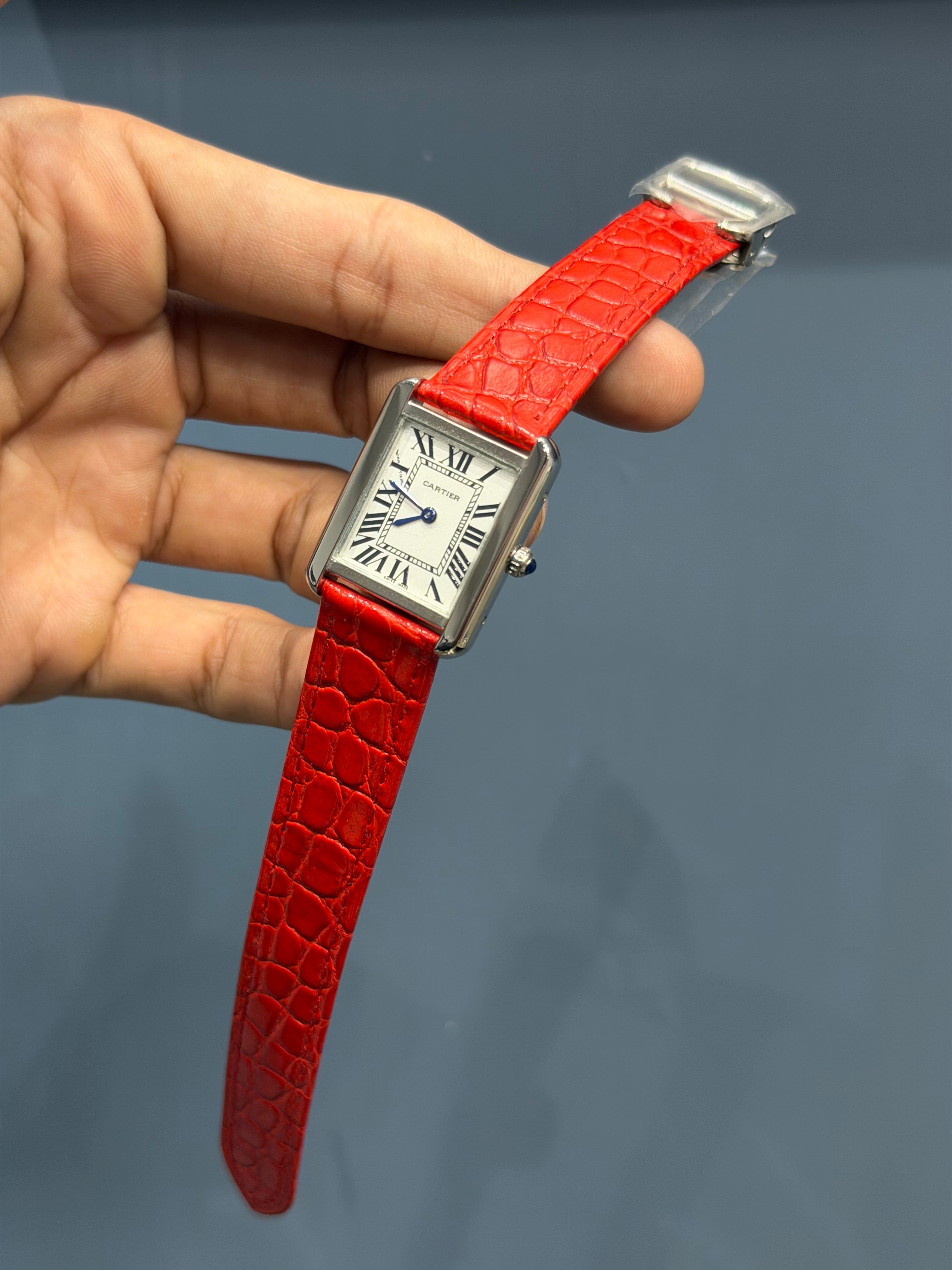 NEW COLLECTION SILVER CASE WITH WHITE DIAL & RED LEATHER STRAP WATCH