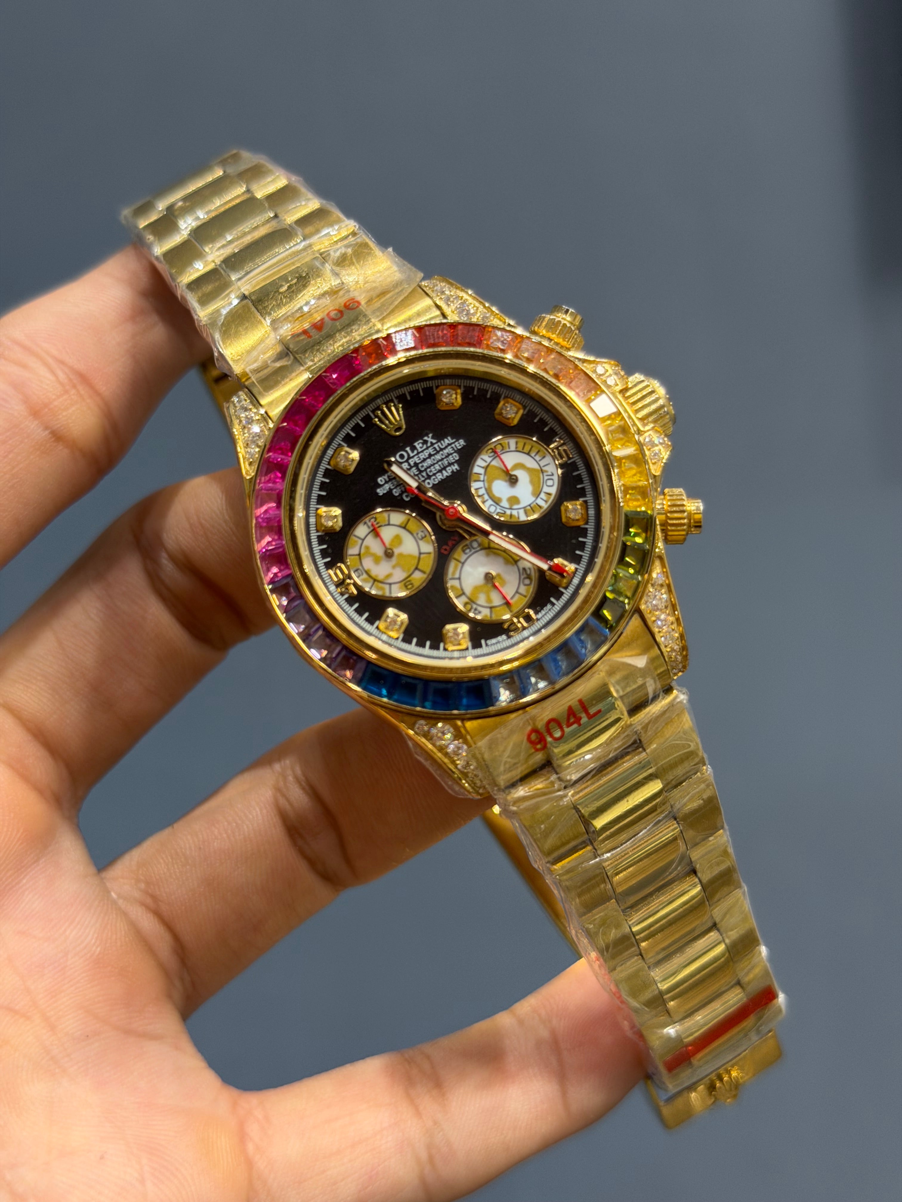 NEW COLLECTION CHRONOGRAPH 40 RAINBOW EDITION YELLOW GOLD WITH BLACK DIAL ZR FACTORY