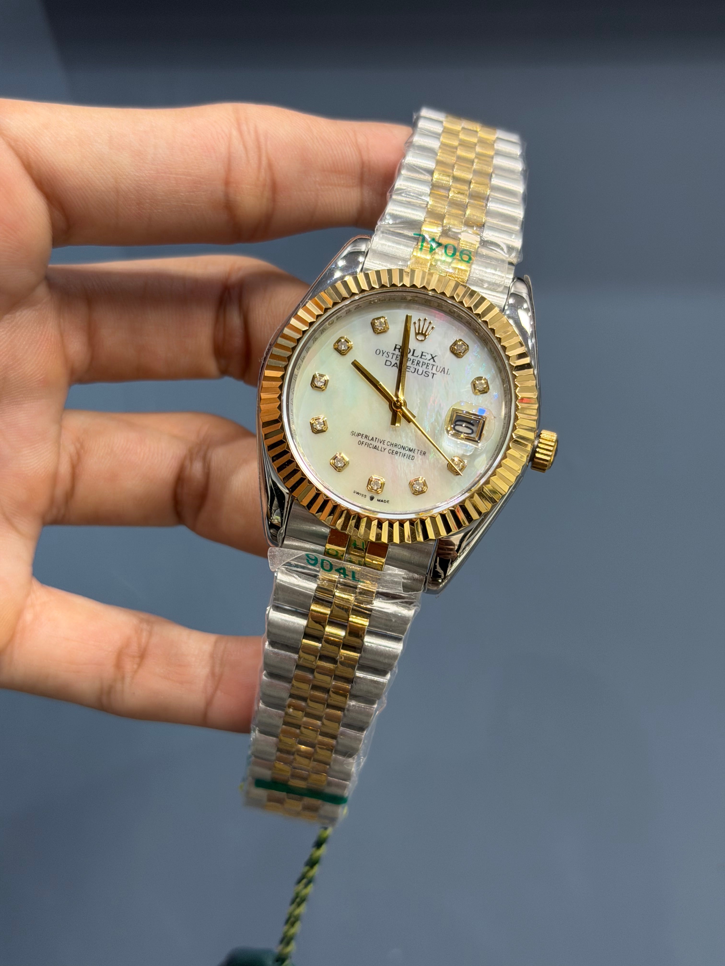 NEW COLLECTION 40 YELLOW GOLD TWOTONE WITH PEARL WHITE DIAL & FLUTED BEZEL YZ FACTORY