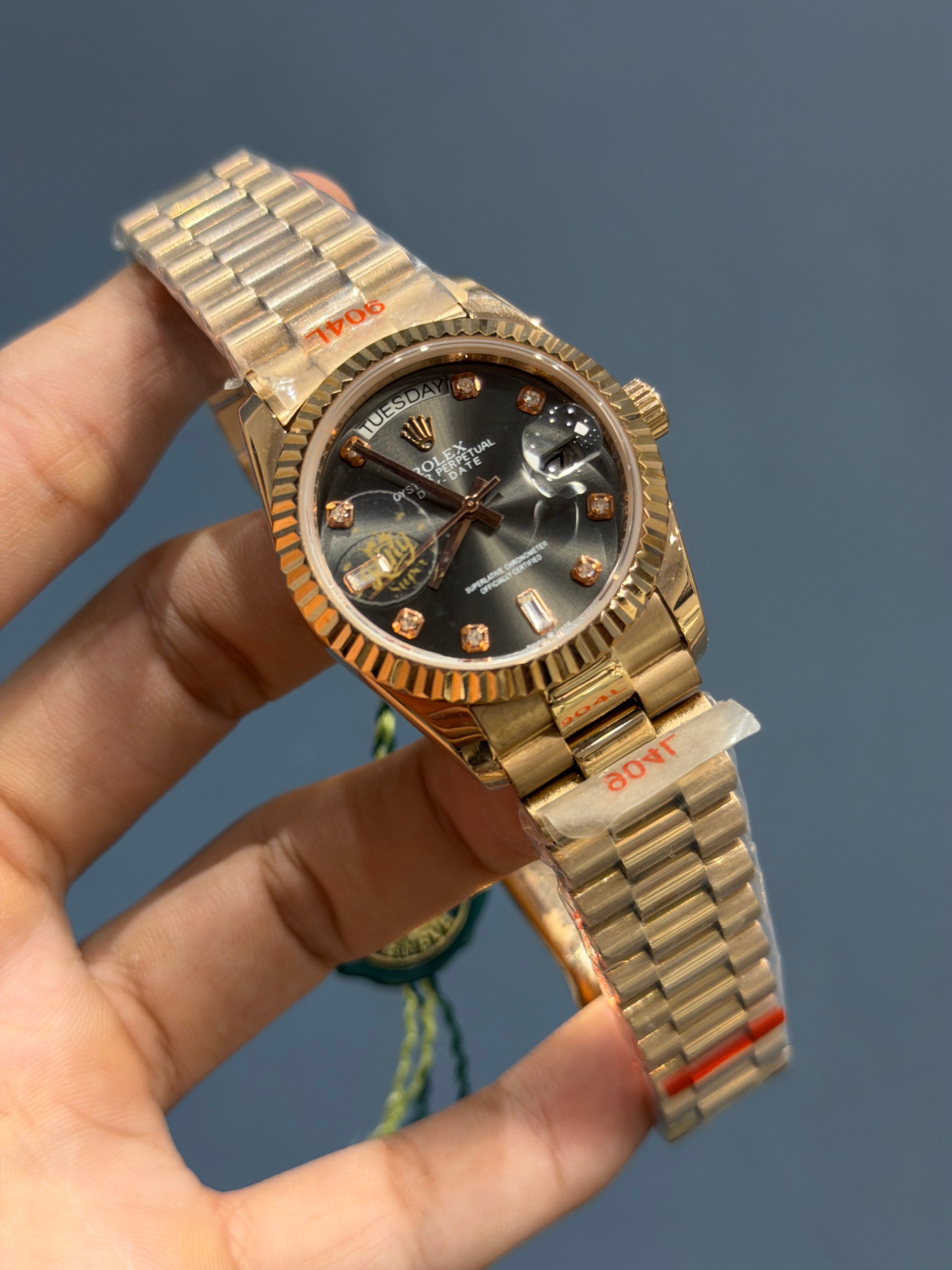 NEW COLLECTION 36 ROSE WITH GREY DIAL FLUTED BEZEL RUBY STONE FIGURE AUTOMATIC WATCH YZ FACTORY