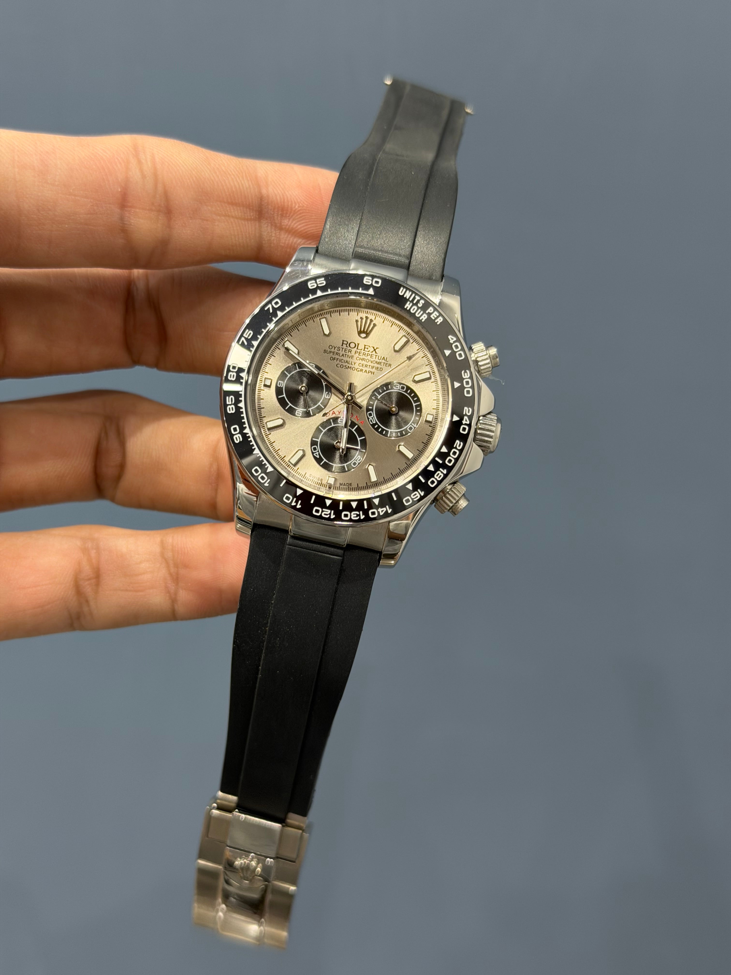 NEW COLLECTION CHRONOGRAPH 40 SILVER CASE WITH GREY DIAL & RUBBER STRAP