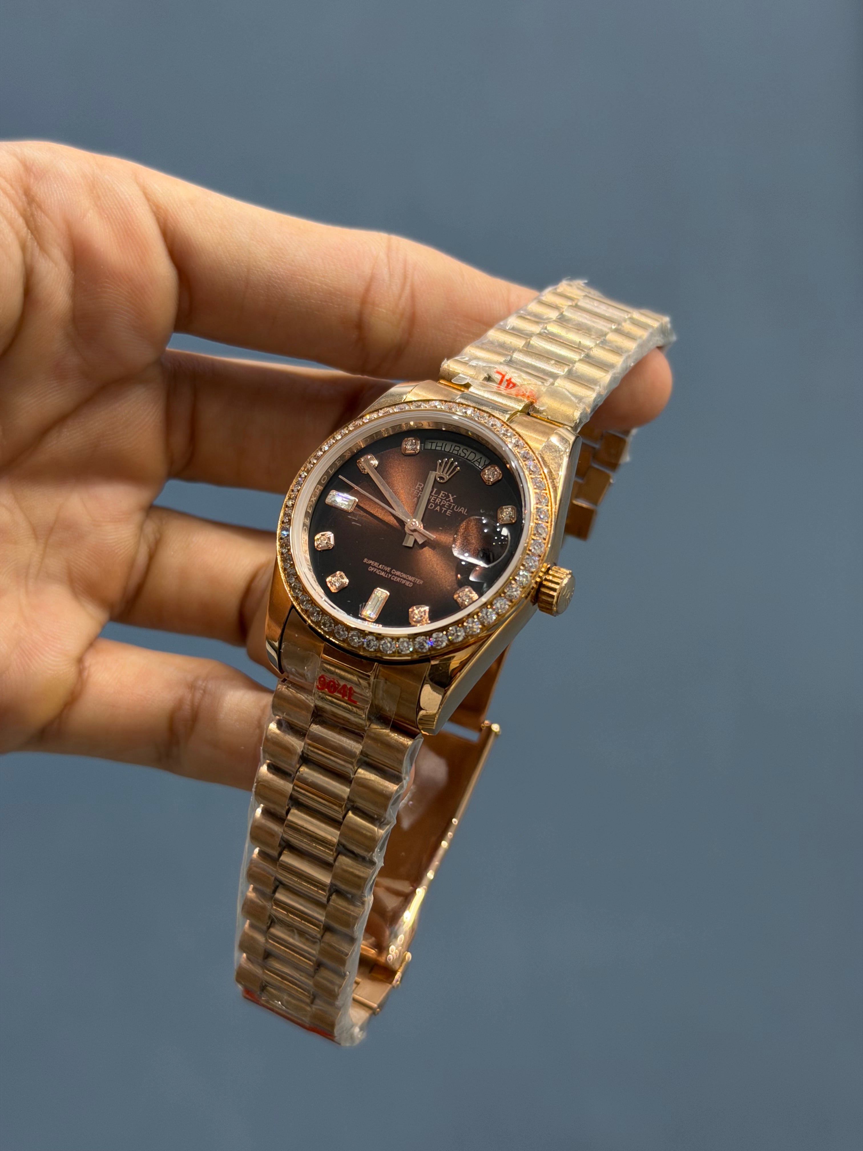 NEW COLLECTION 36 ROSE WITH CHOCO DIAL STONE BEZEL RUBY STONE FIGURE AUTOMATIC WATCH YZ FACTORY