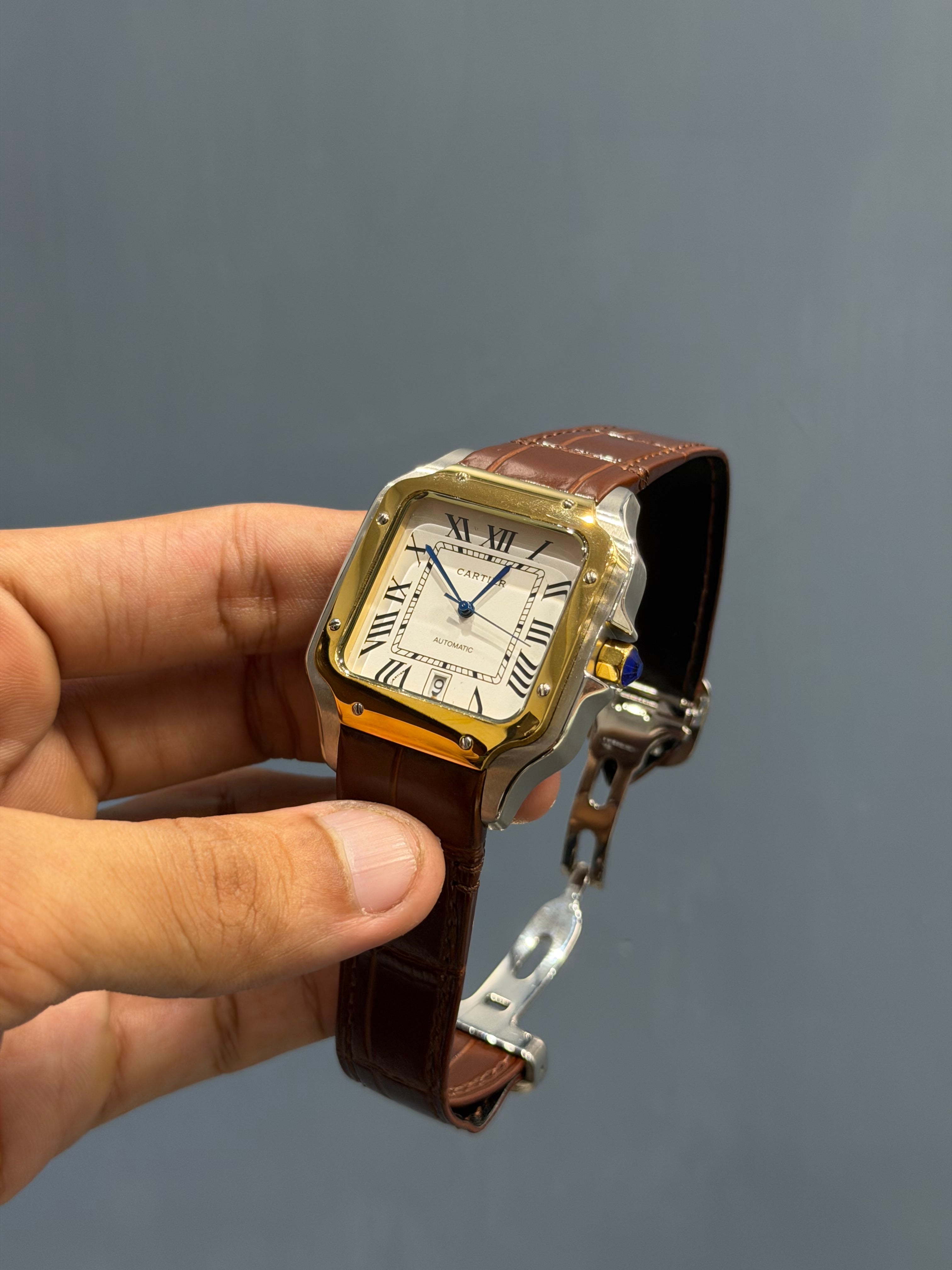 NEW COLLECTION YELLOW TWOTONW CASE WITH WHITE DIAL & BROWN LEATHER STRAP