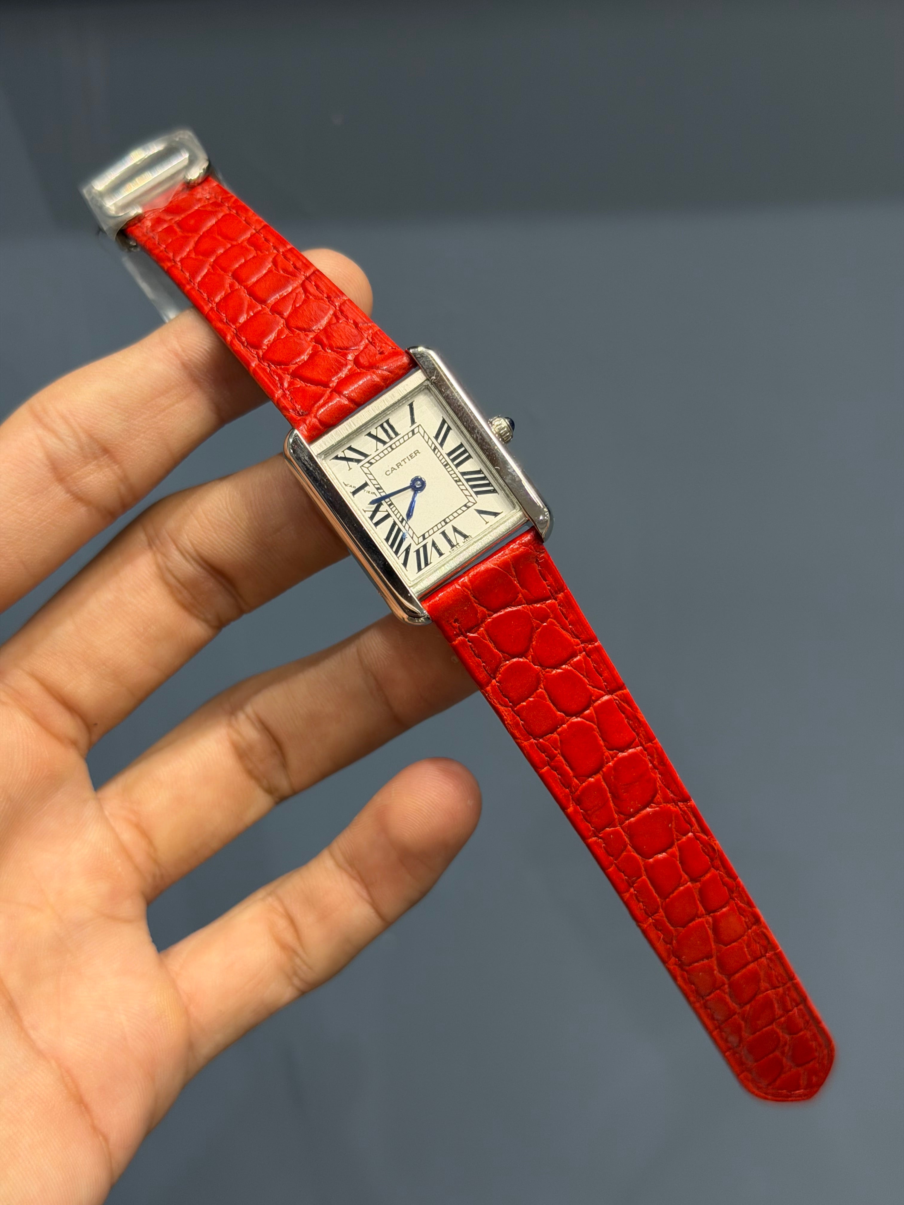 NEW COLLECTION SILVER CASE WITH WHITE DIAL & RED LEATHER STRAP WATCH