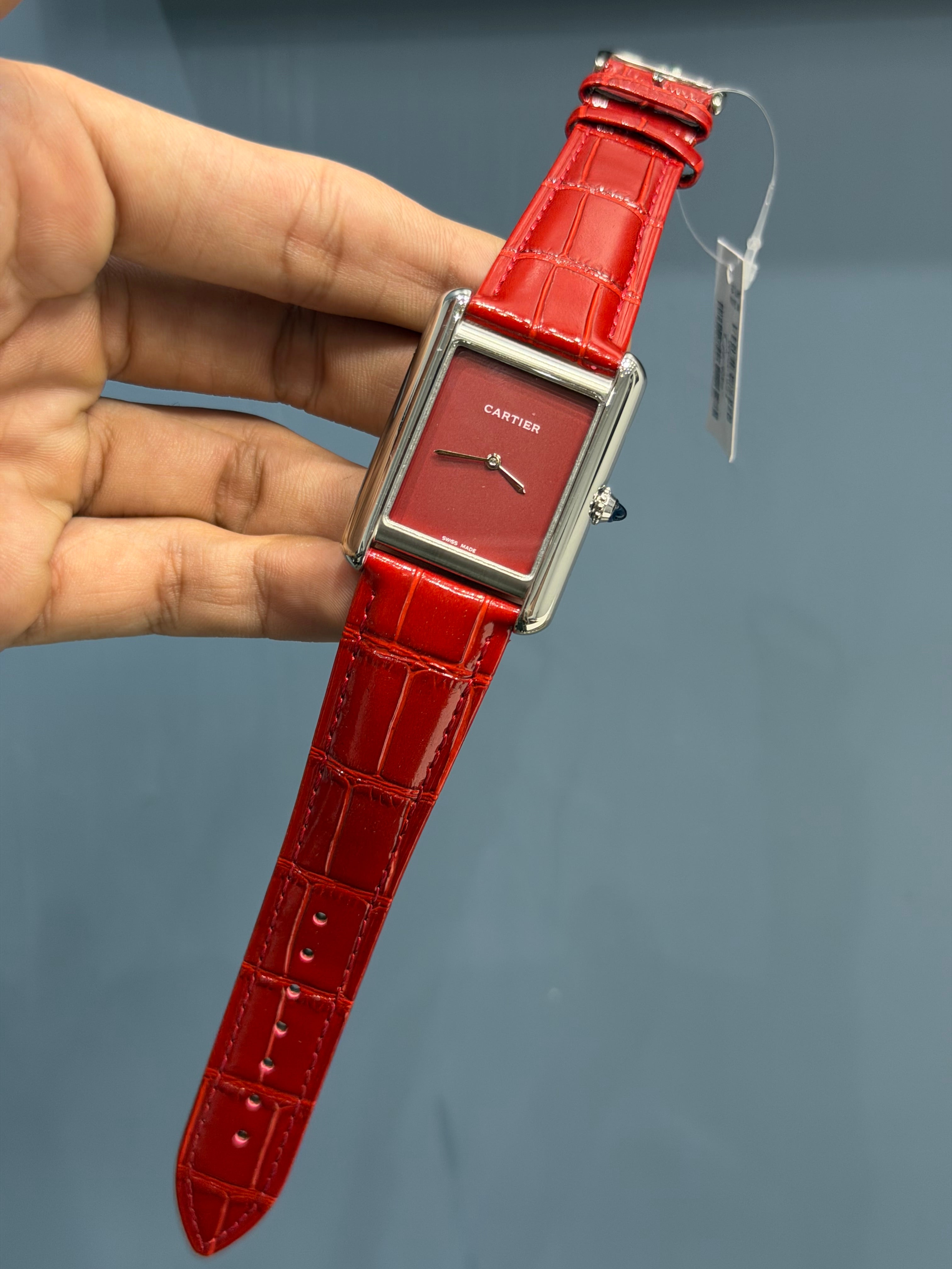 NEW COLLECTION SILVER CASE WITH MAROON DIAL & MAROON LEATHER STRAP WATCH