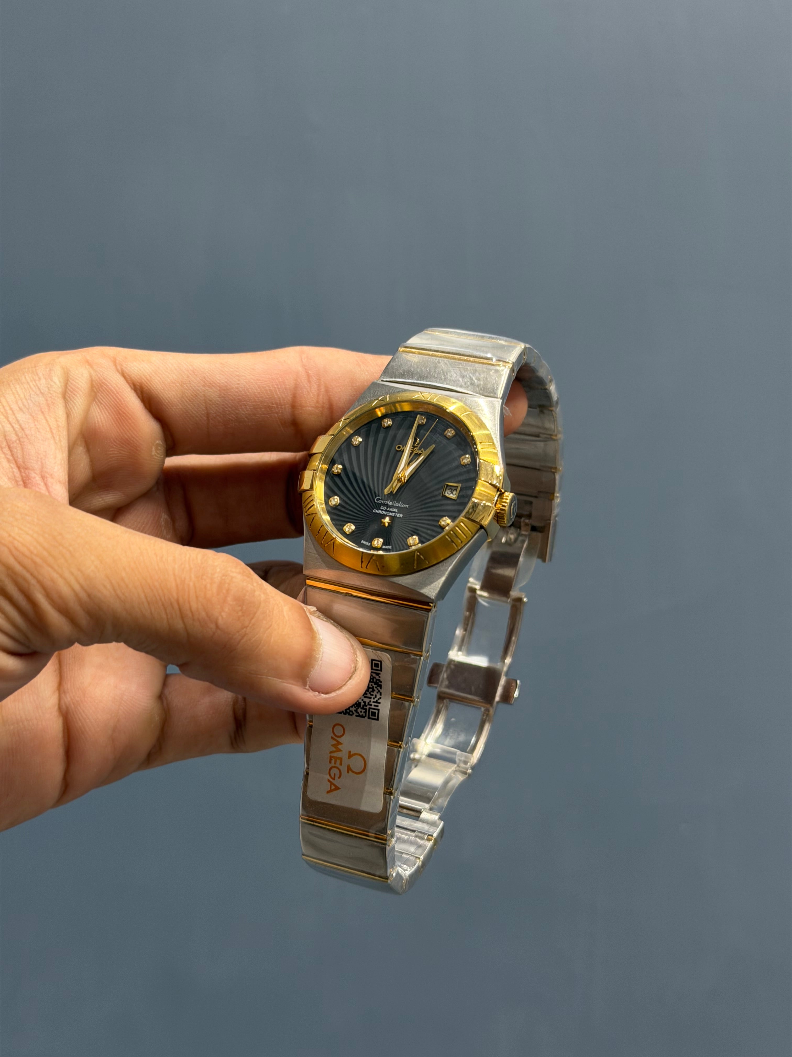 NEW COLLECTION TWO TONE YELLOW GOLD WITH BLACK DIAL & STONE FIGURE