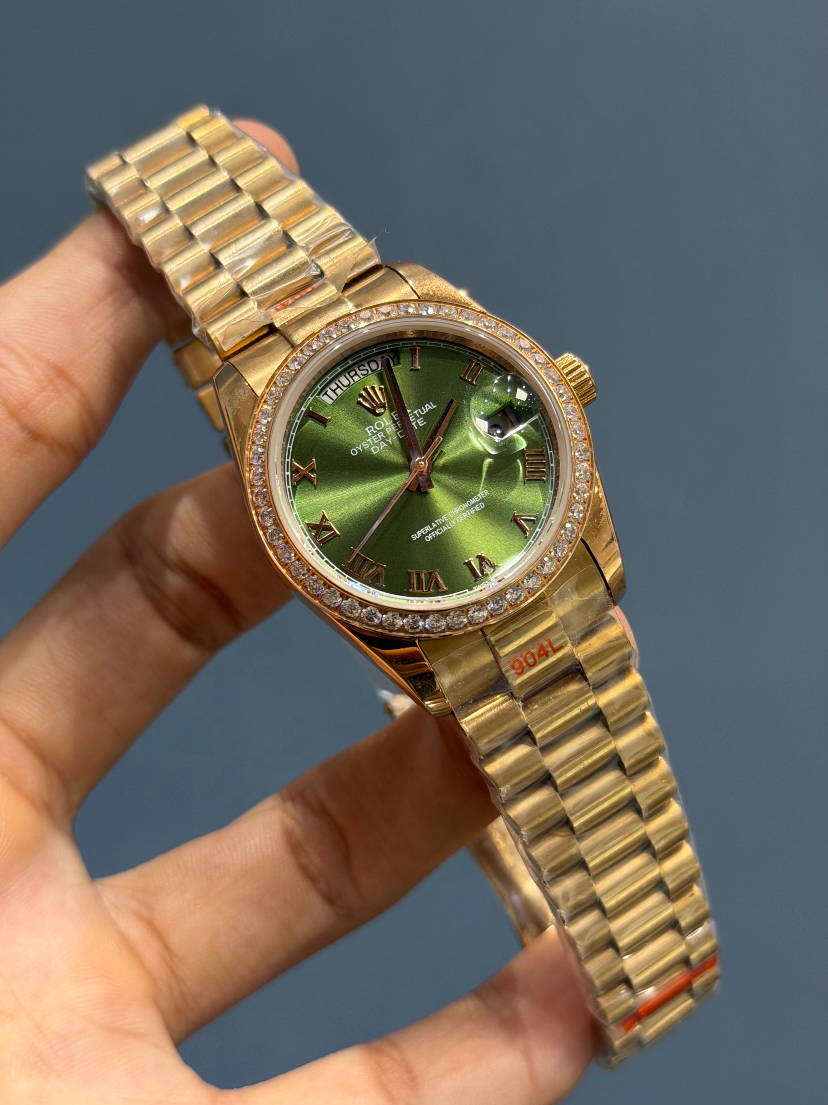 NEW COLLECTION 36 ROSE GOLD WITH GREEN DIAL STONE BEZZEL AUTOMATIC WATCH YZ FACTORY