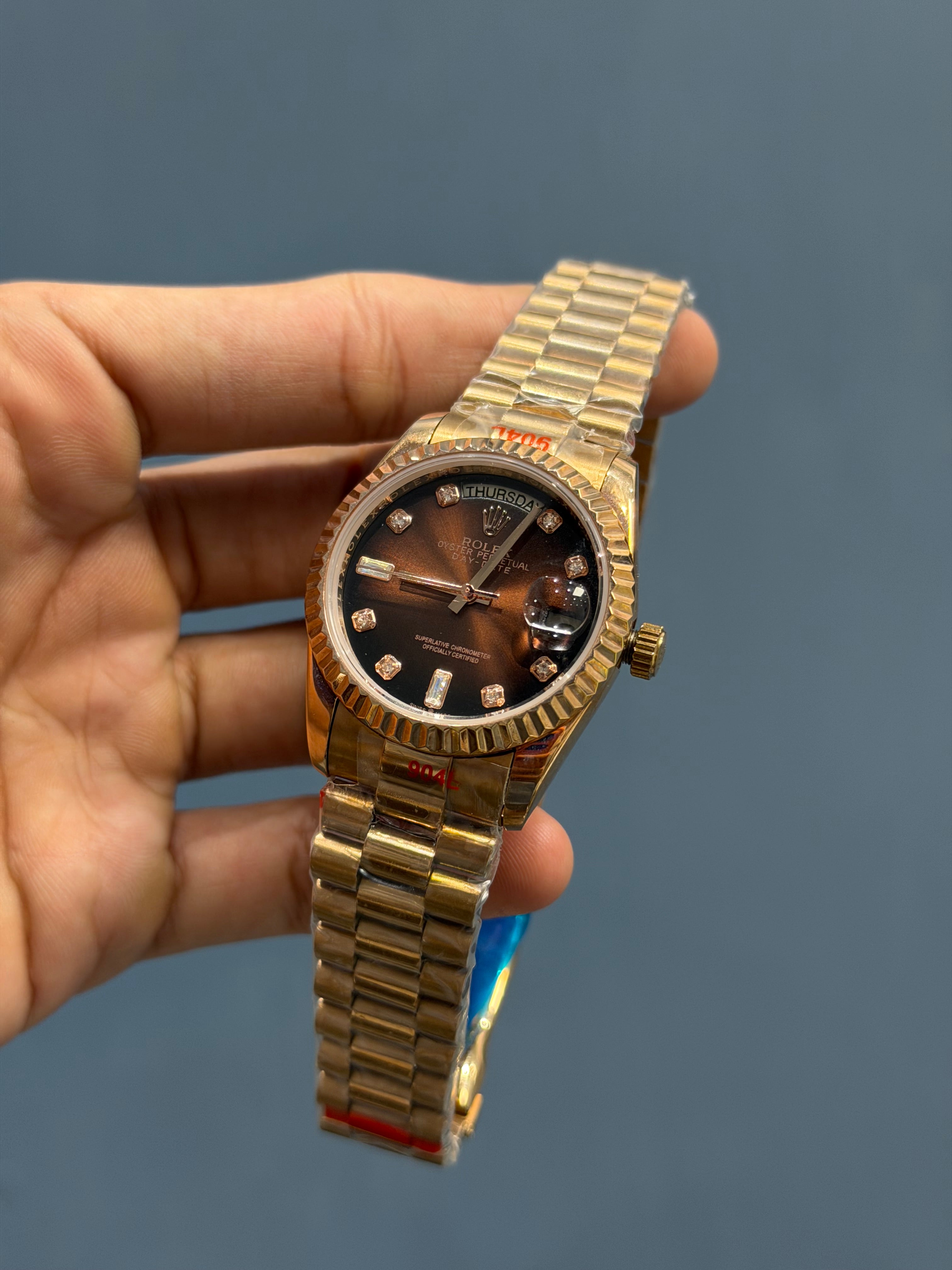 NEW COLLECTION 36 ROSE WITH CHOCO DIAL FLUTED BEZEL RUBY STONE FIGURE AUTOMATIC WATCH YZ FACTORY