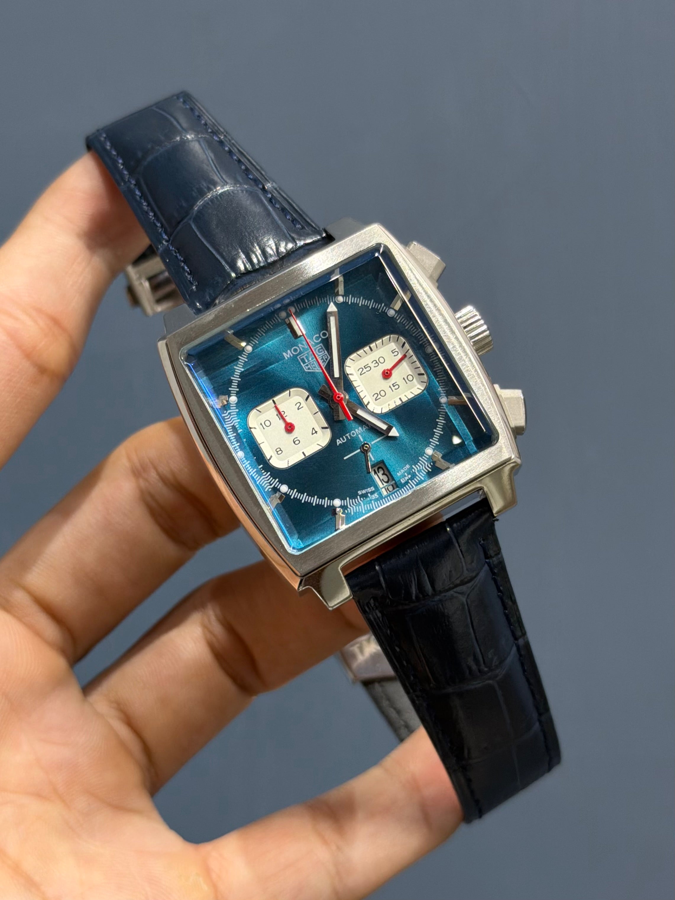 NEW COLLECTION CHRONOGRAPH SILVER CASE WITH BLUE DIAL & BLUE LEATHER STRAP