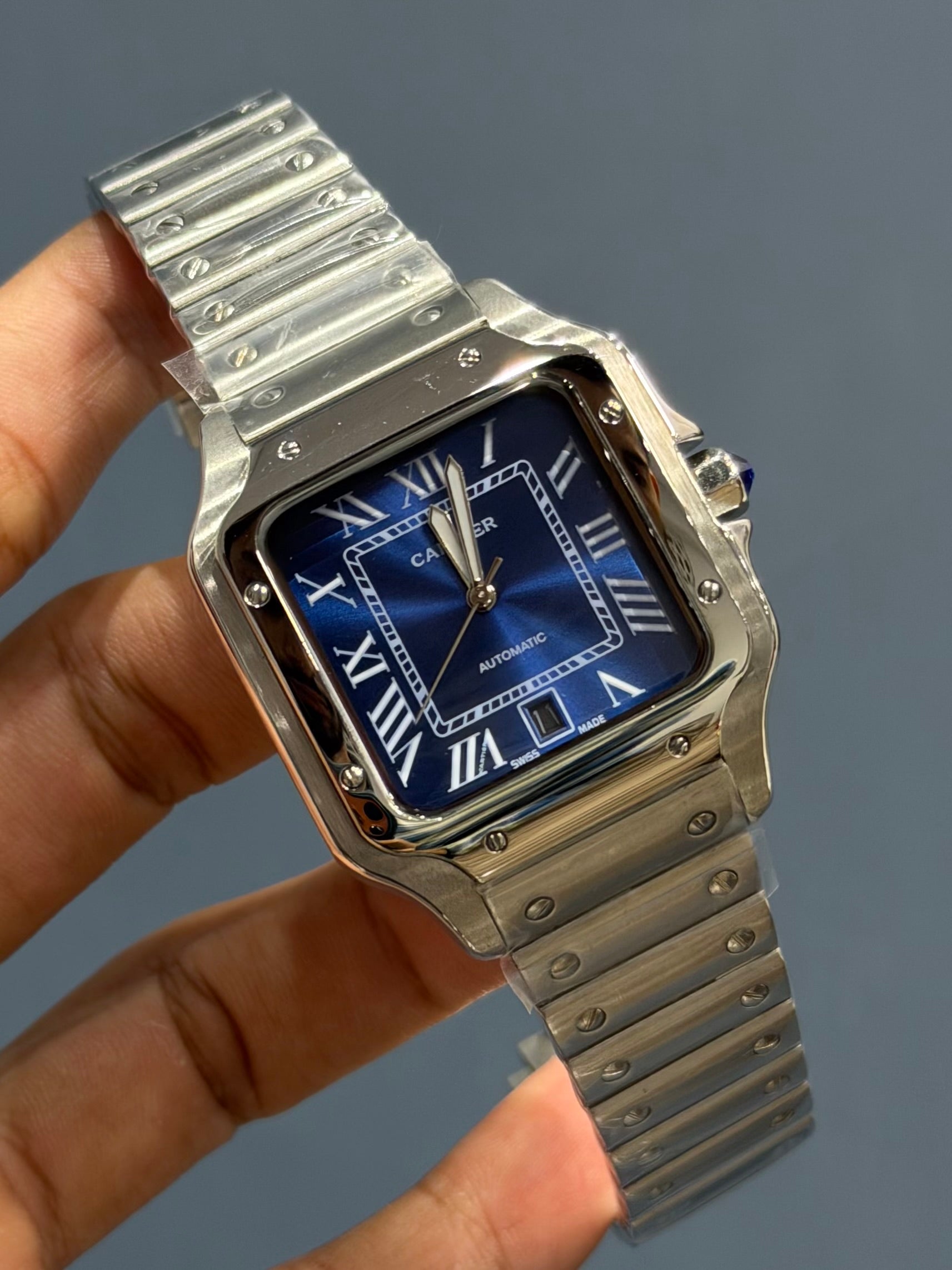 NEW COLLECTION SILVER CHAIN WITH ROYAL BLUE DIAL AUTOMATIC WATCH