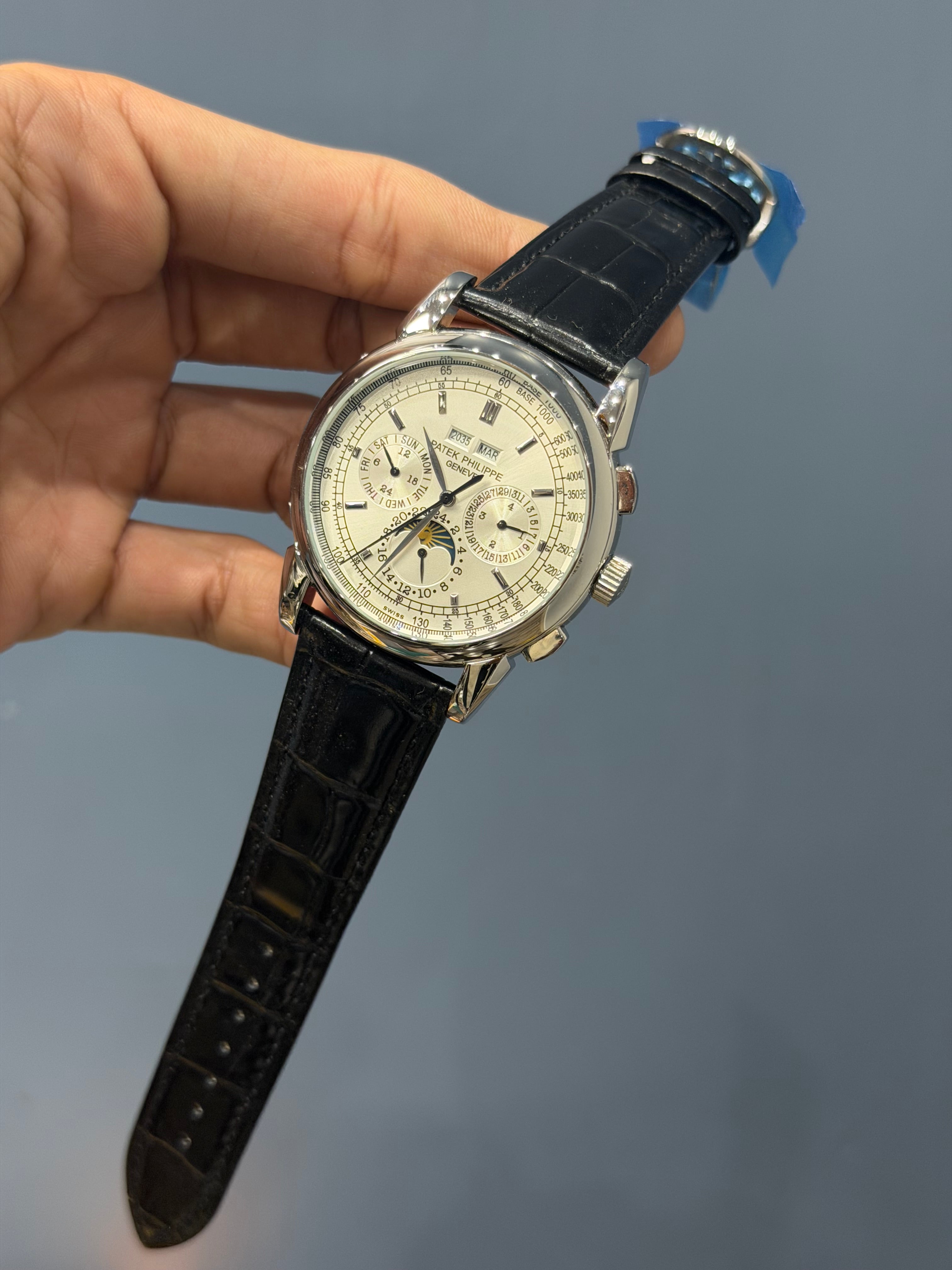 NEW COLLECTION CHRONOGRAPH SILVER CASE WITH INDEX WHITE DIAL & LEATHER STRAP