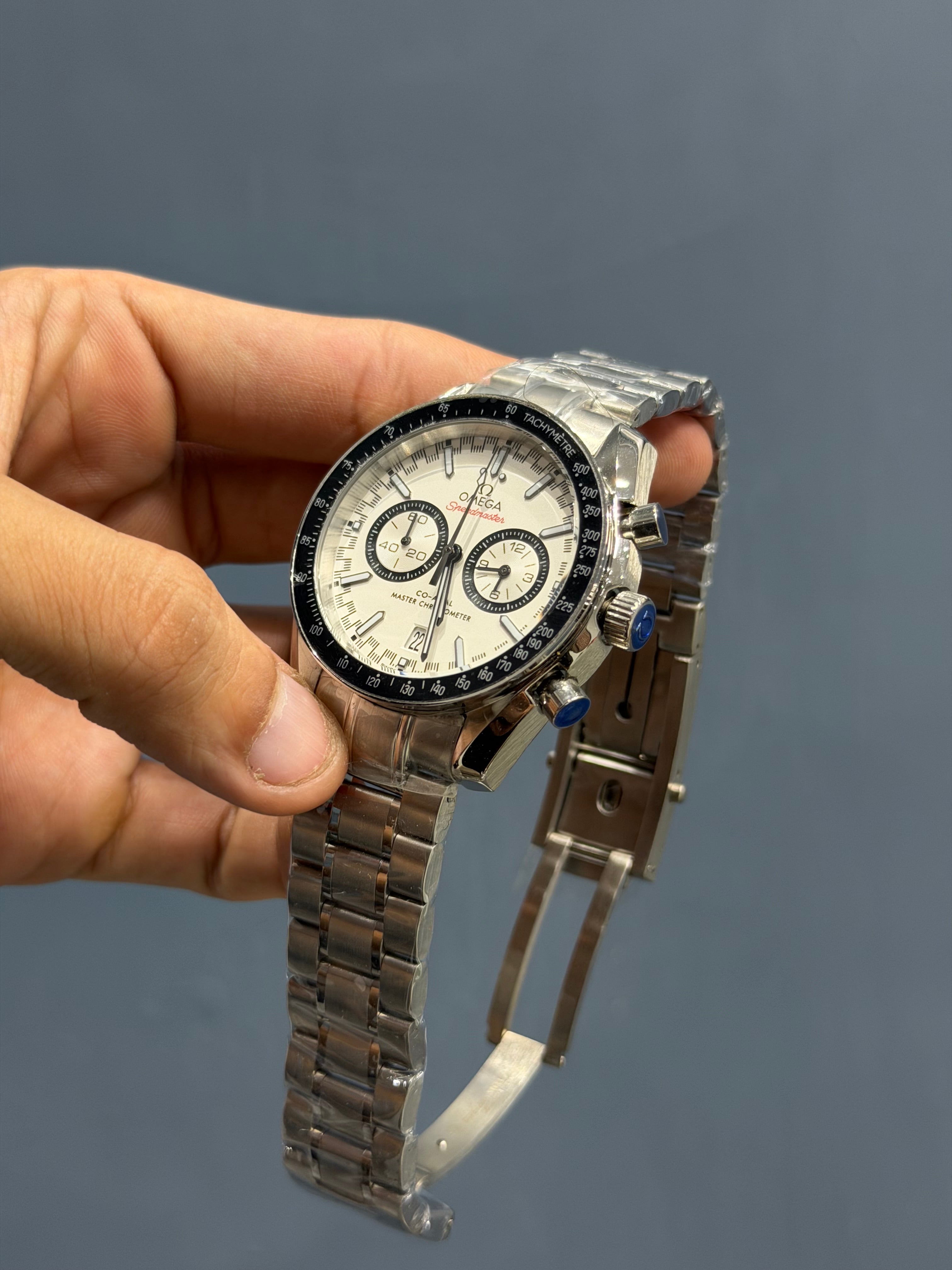 NEW COLLECTION CHRONOGRAPH SILVER WITH WHITE DIAL CHAIN WATCH