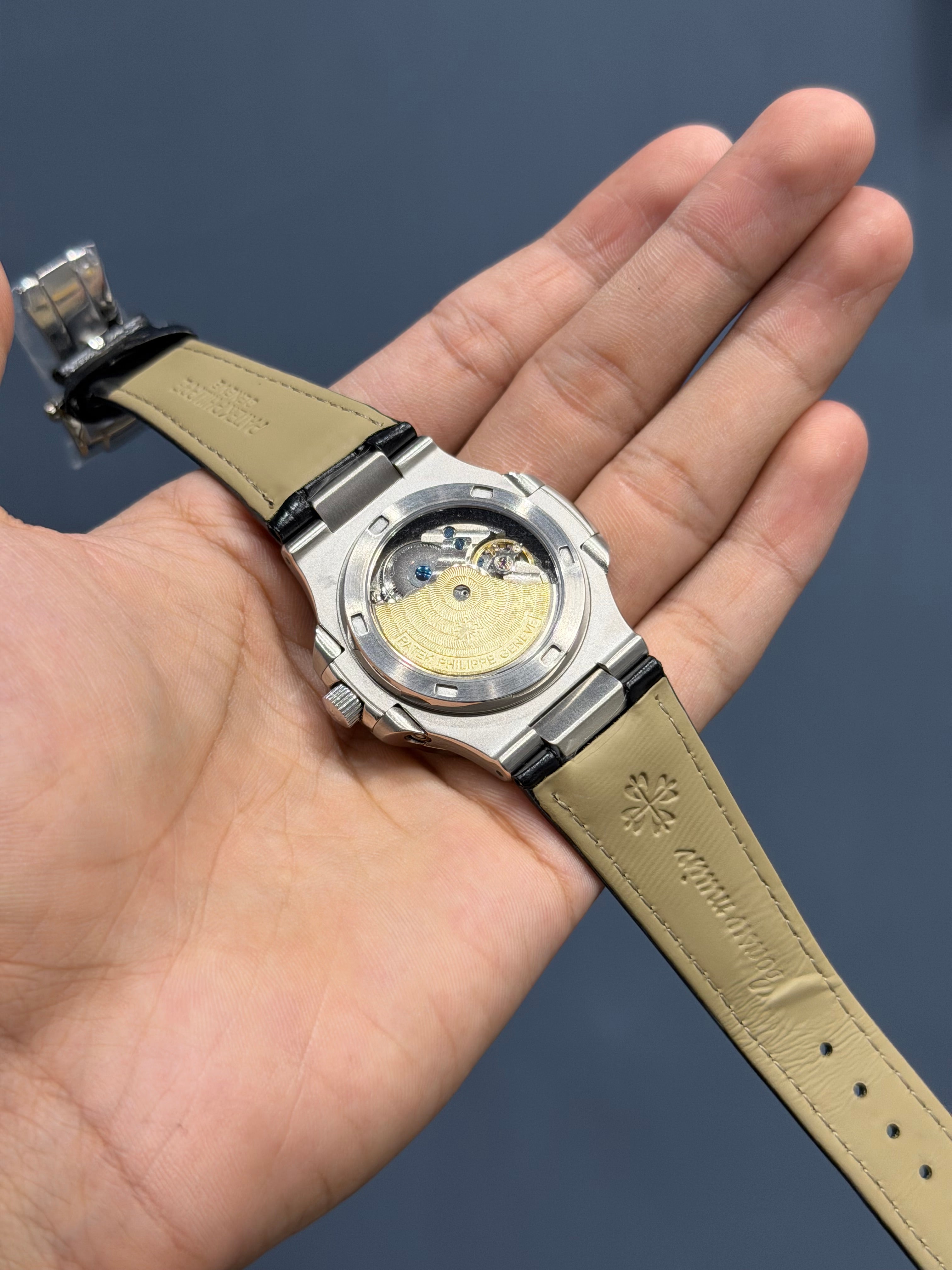 NEW COLLECTION MOON PHASE SILVER CASE WITH BLUE DIAL & BLACK LEATHER STRAP