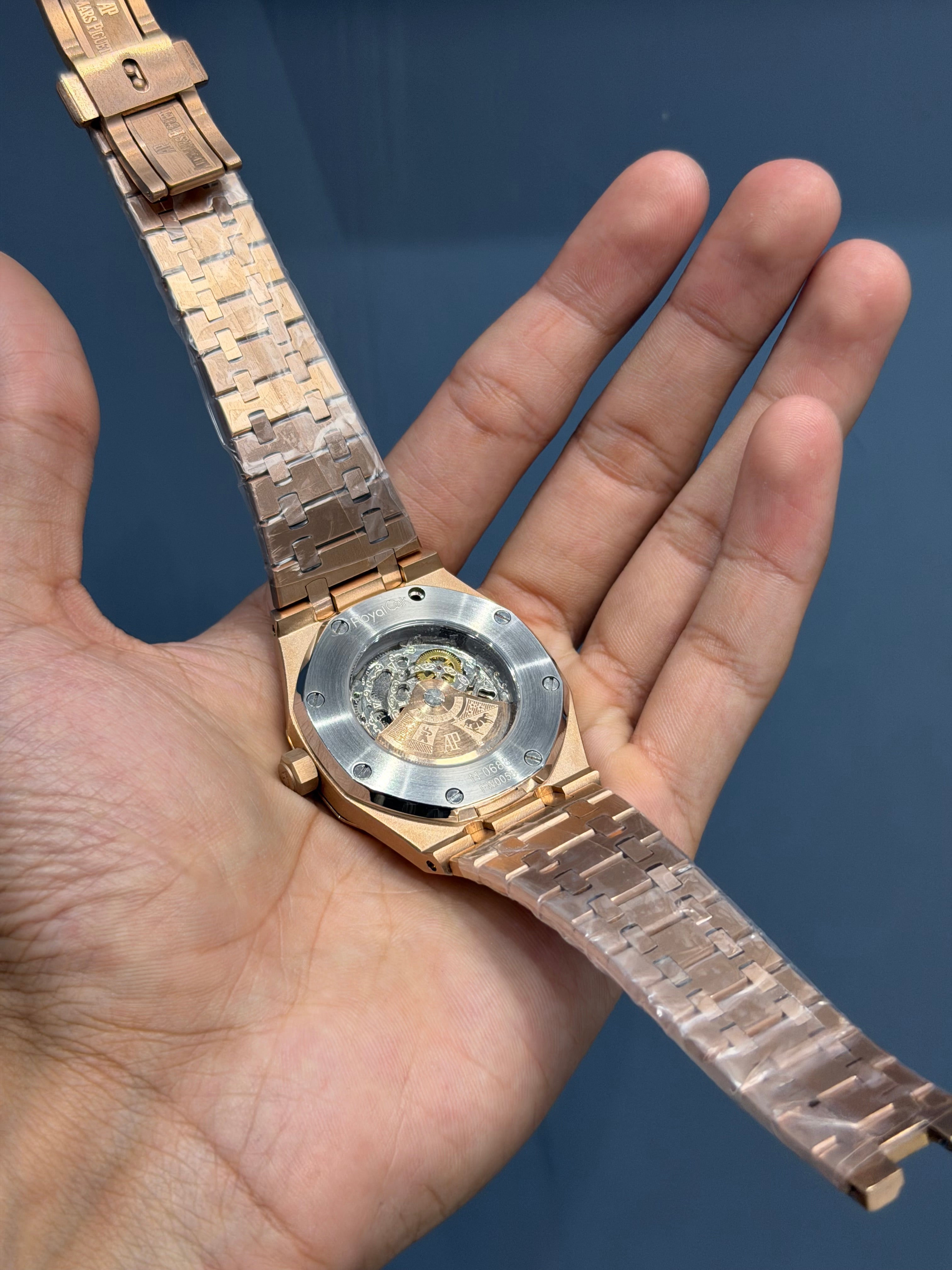 NEW COLLECTION ROSE GOLD WITH BLACK SKELETON DIAL WATCH