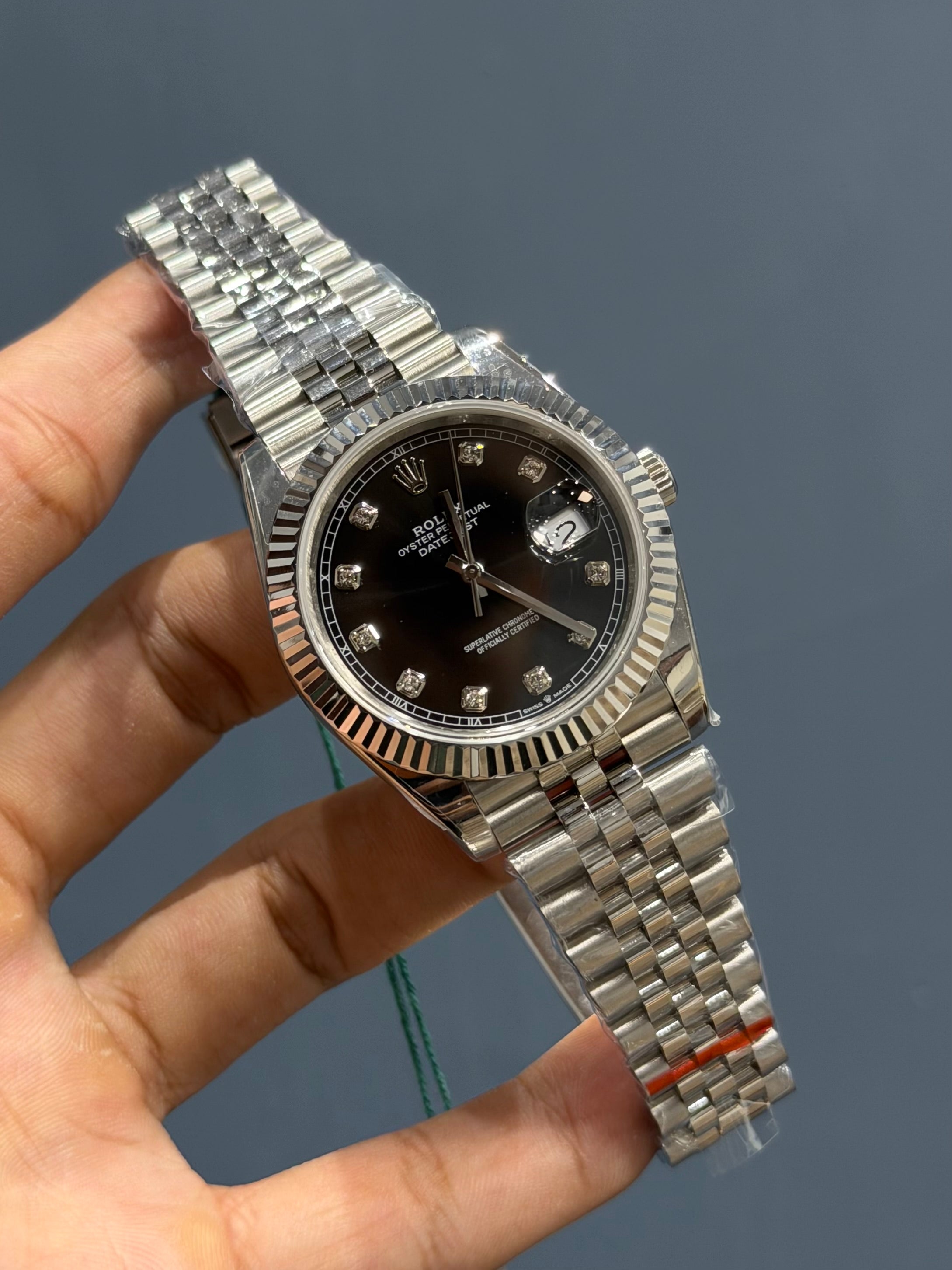 NEW COLLECTION 41 SILVER WITH BLACK DIAL STONED INDEX AUTOMATIC WATCH BP MADE