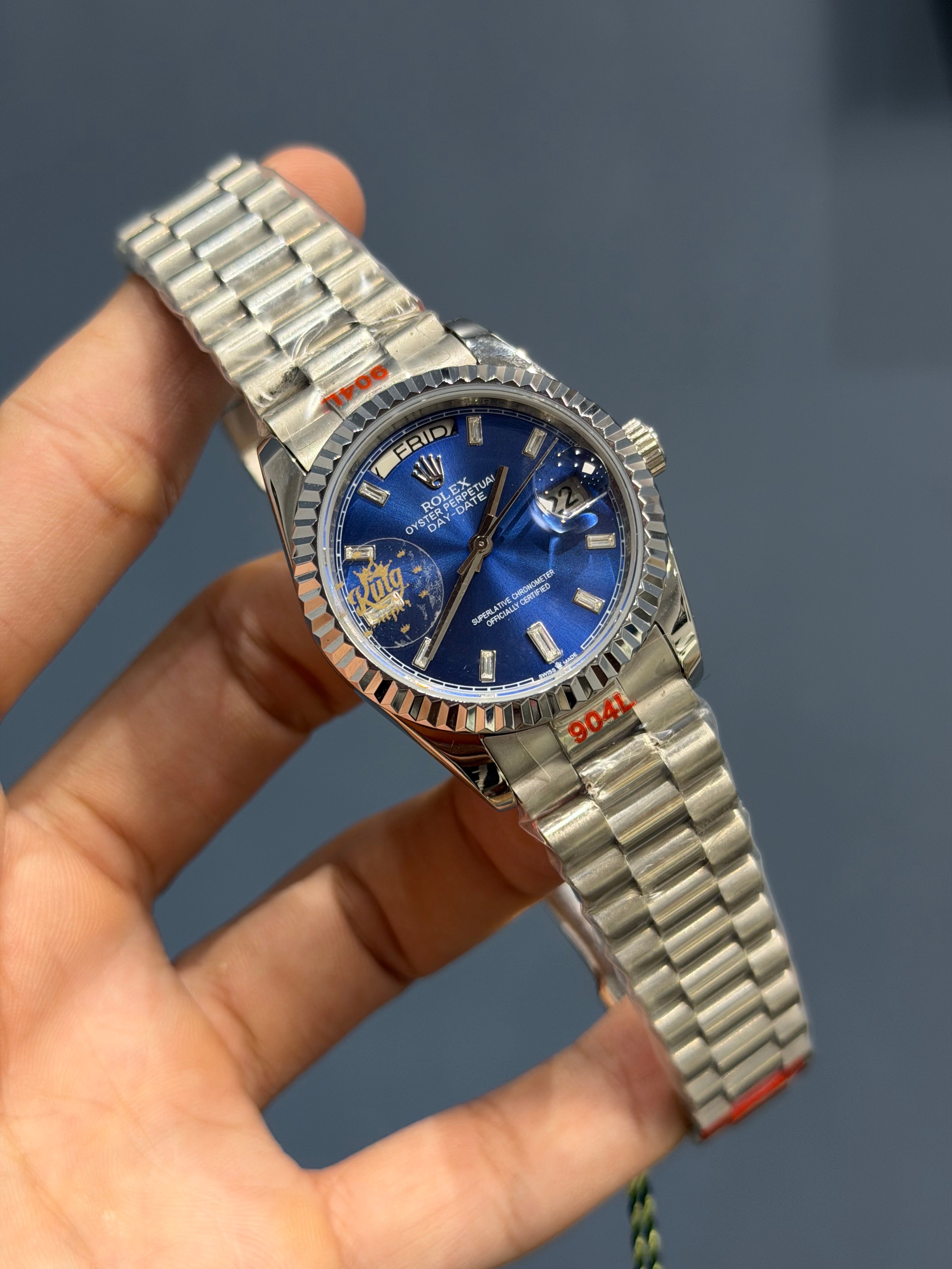 NEW COLLECTION 36 SILVER WITH BLUE DIAL FLUTED BEZEL STONE FIGURE AUTOMATIC WATCH YZ FACTORY