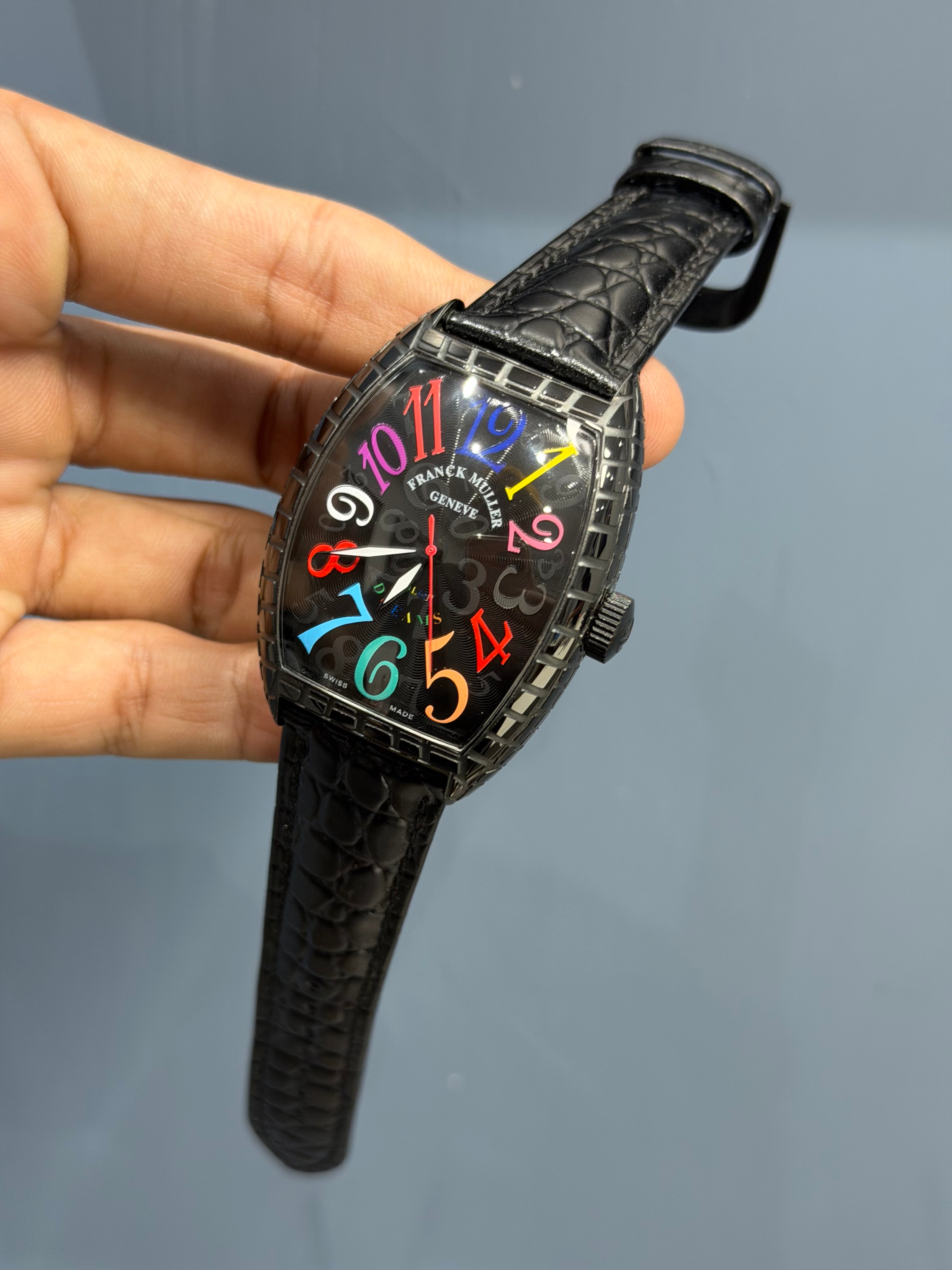 NEW COLLECTION CRAZY HOUR BLACK CASE WITH BLACK DIAL & CROCODILE LEATHER STRAP