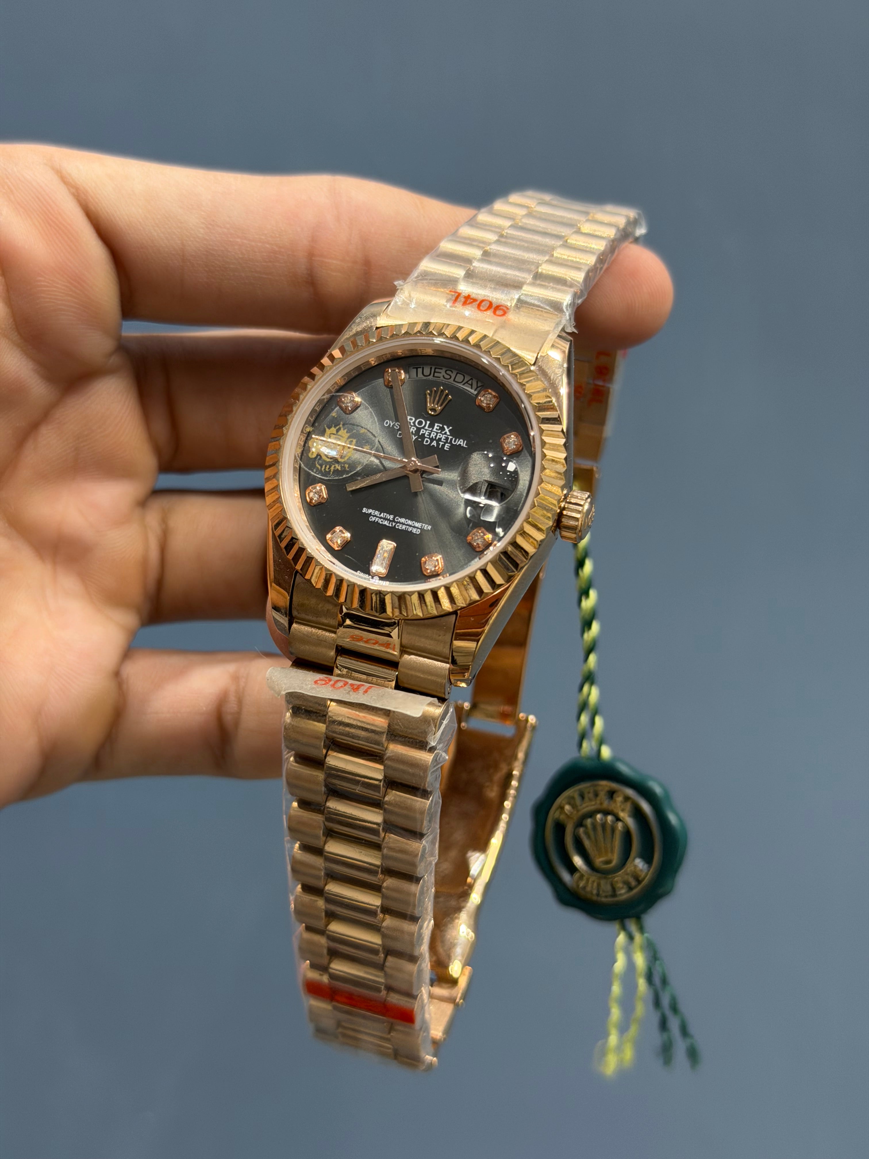 NEW COLLECTION 36 ROSE WITH GREY DIAL FLUTED BEZEL RUBY STONE FIGURE AUTOMATIC WATCH YZ FACTORY