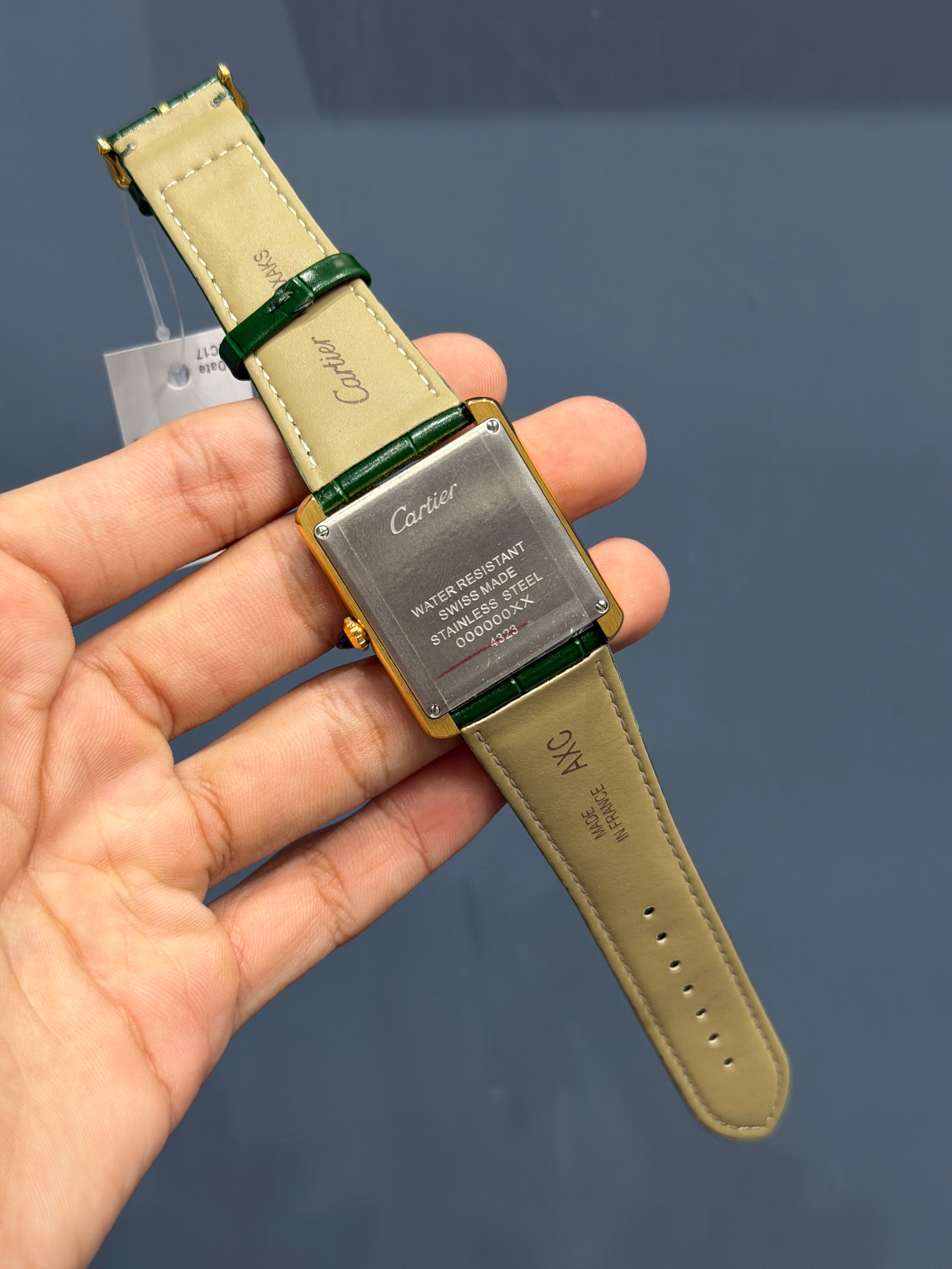 NEW COLLECTION YELLOW GOLD CASE WITH GREEN DIAL & LEATHER STRAP WATCH