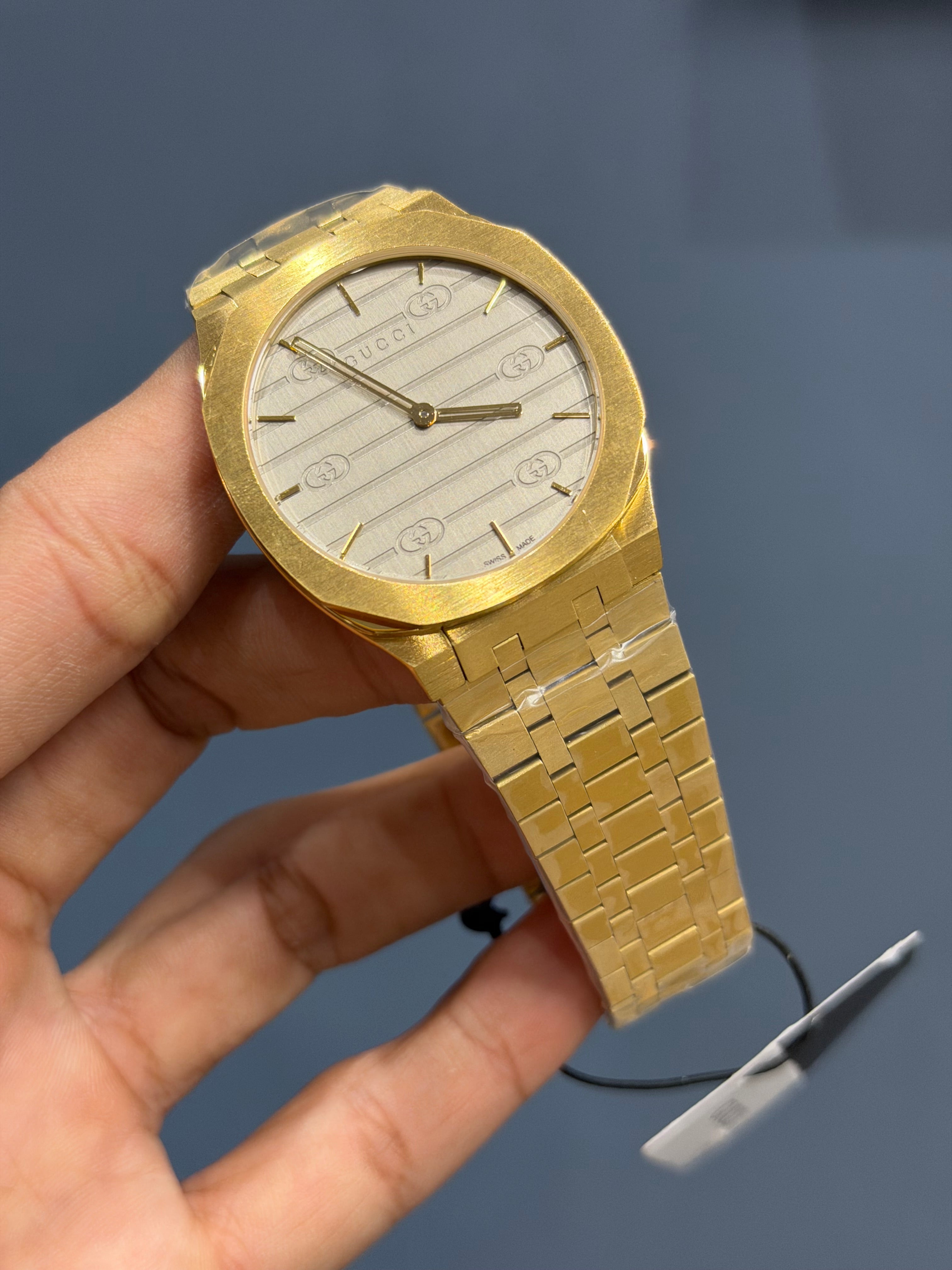 NEW COLLECTION YELLOW GOLD WITH GREY DIAL SLIM CHAIN WATCH