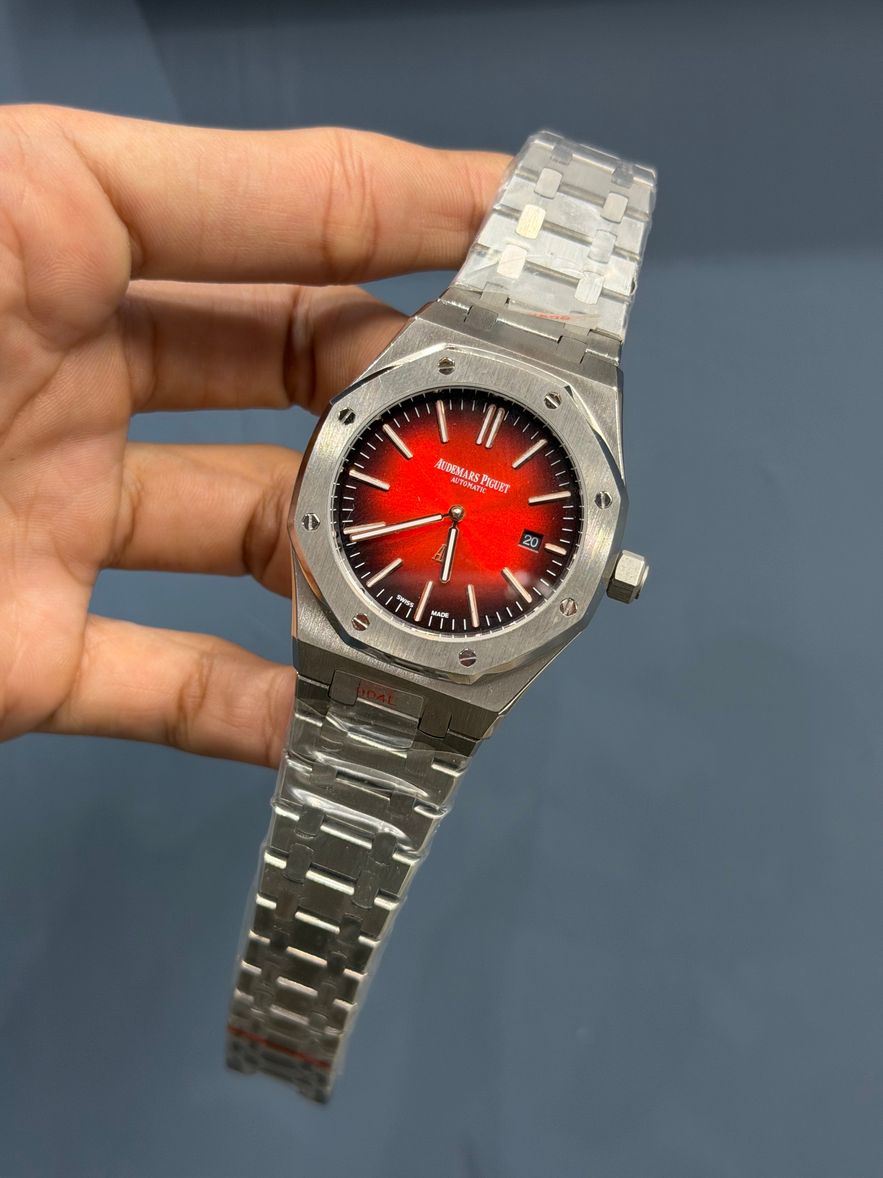 NEW COLLECTION SILVER WITH RED DIAL CHAIN WATCH FOR MEN