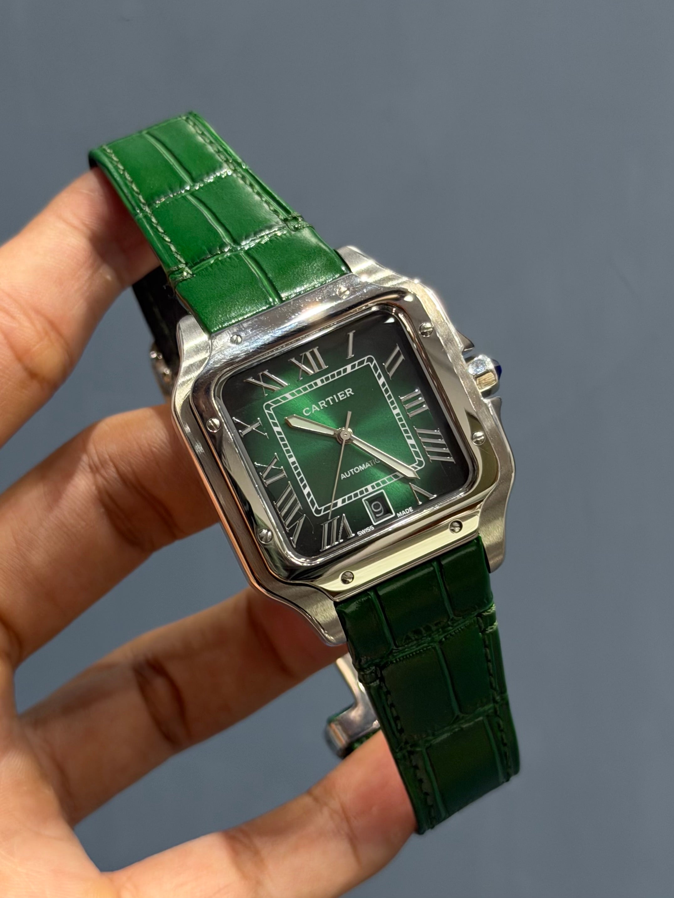 NEW COLLECTION SILVER CASE WITH GREEN DIAL & GREEN LEATHER STRAP