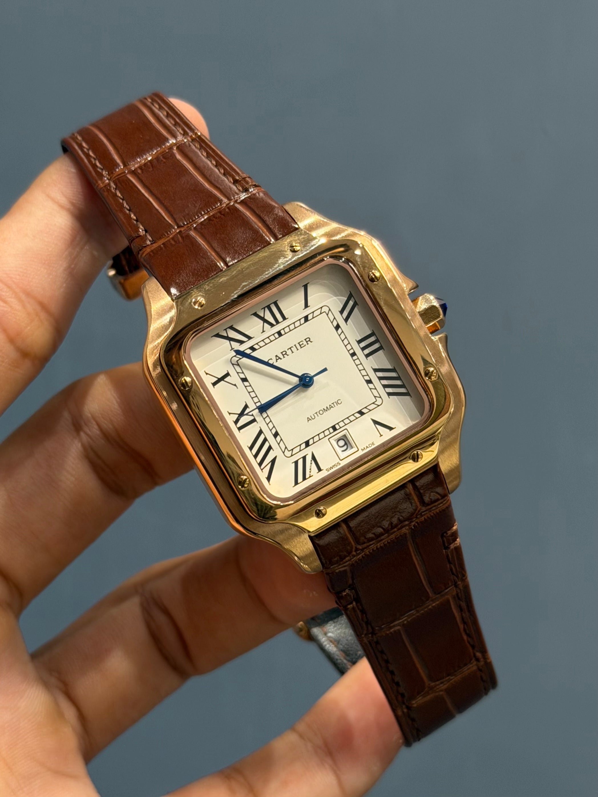 NEW COLLECTION ROSE CASE WITH WHITE DIAL & BROWN LEATHER STRAP