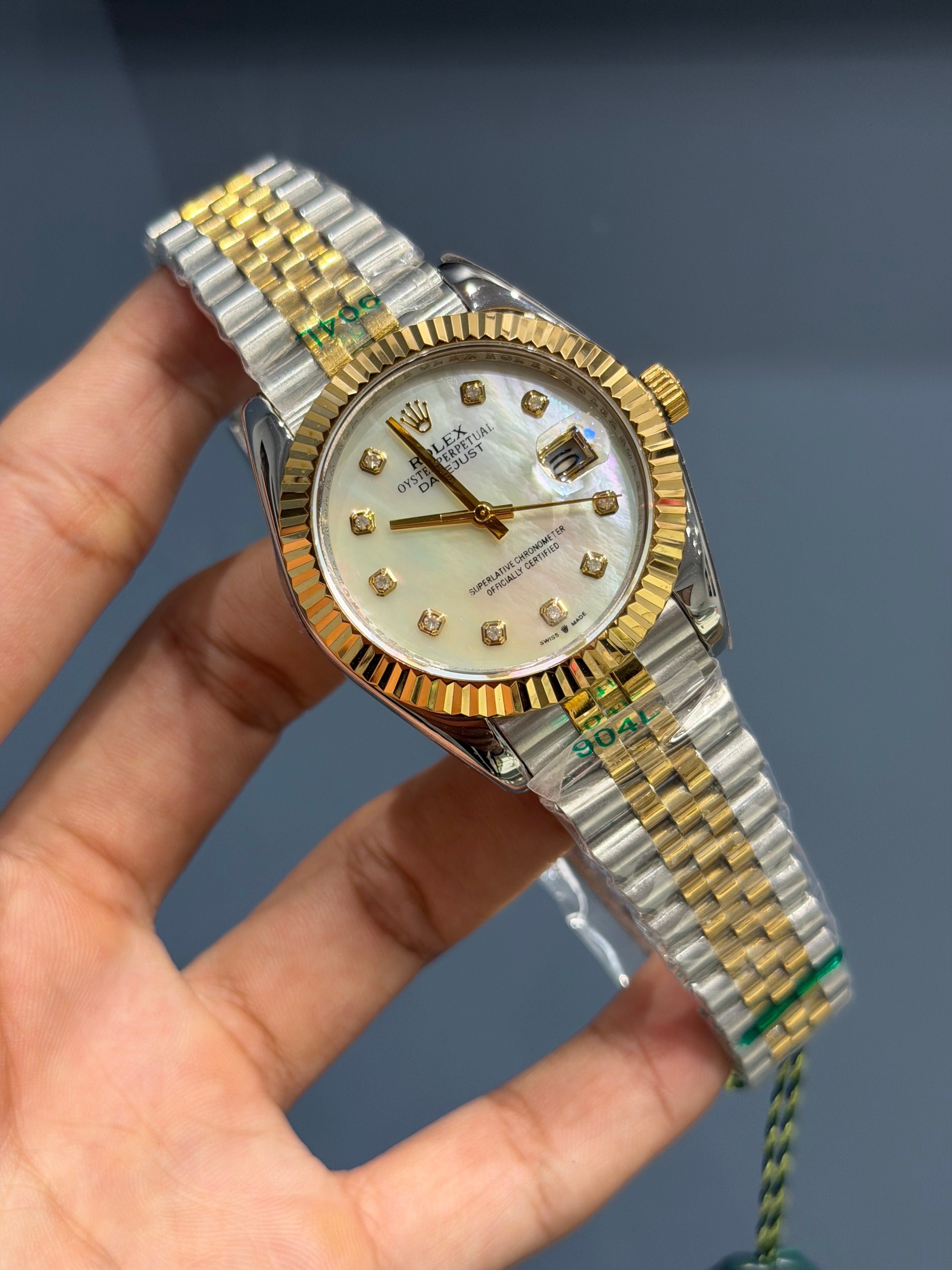 NEW COLLECTION 40 YELLOW GOLD TWOTONE WITH PEARL WHITE DIAL & FLUTED BEZEL YZ FACTORY