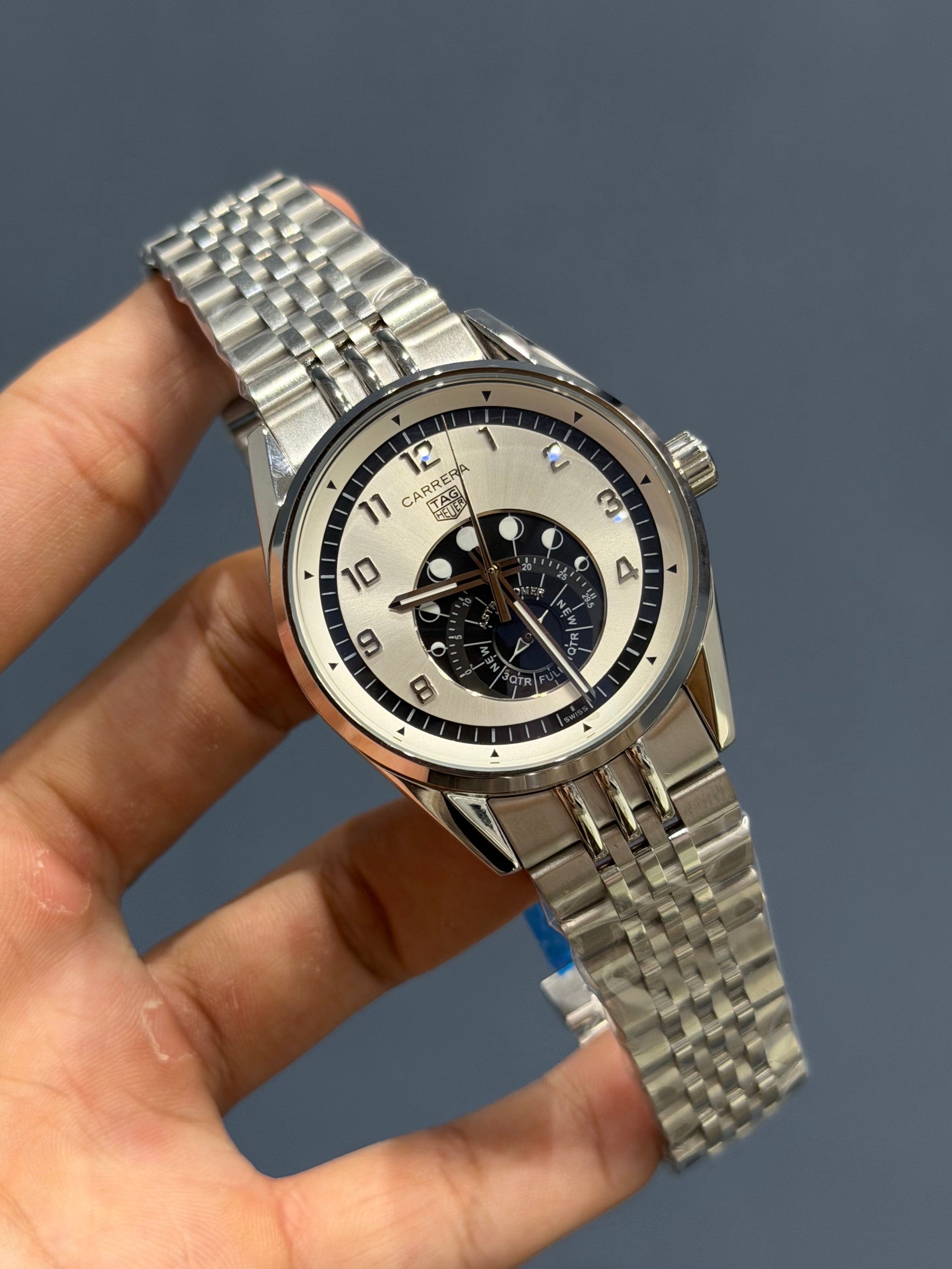 NEW COLLECTION ASTRONOMER SILVER CASE WITH WHITE DIAL & AUTOMATIC WATCH