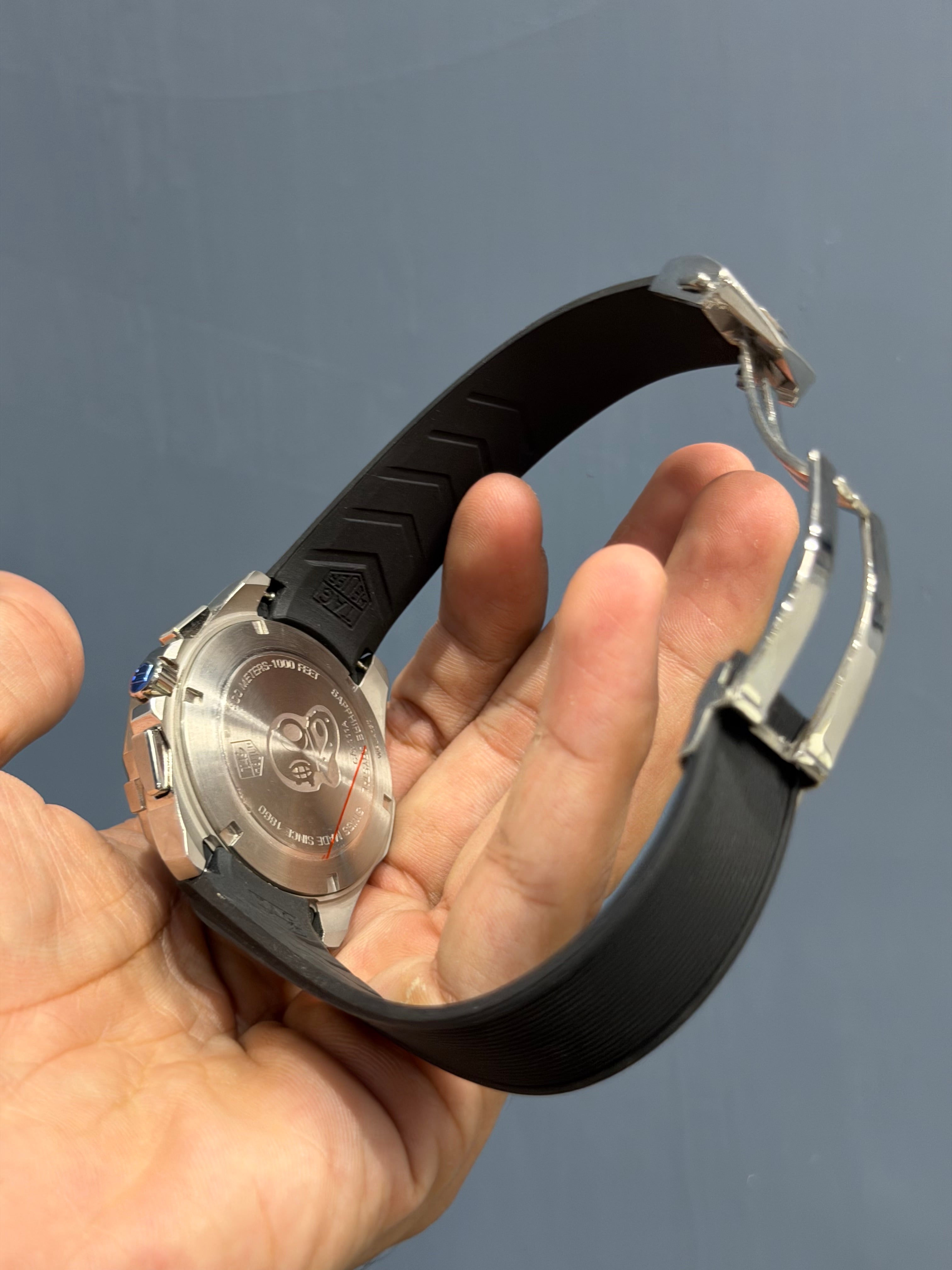 NEW COLLECTION CHRONOGRAPH SILVER CASE BLACK BEZEL & BLACK DIAL WITH RUBBER STRAP