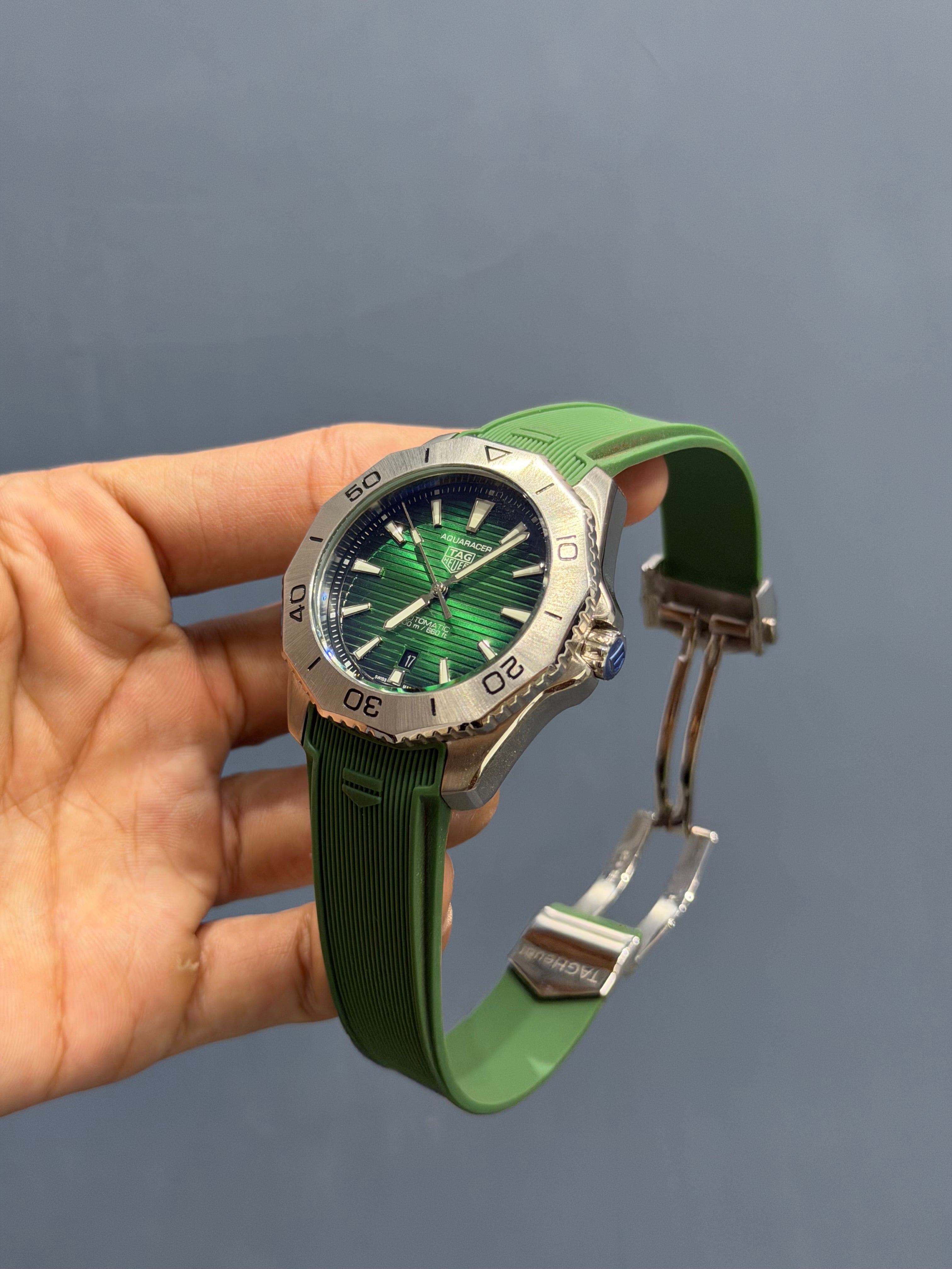 NEW COLLECTION SILVER WITH GREEN DIAL & GREEN SILICONE STRAP AUTOMATIC WATCH
