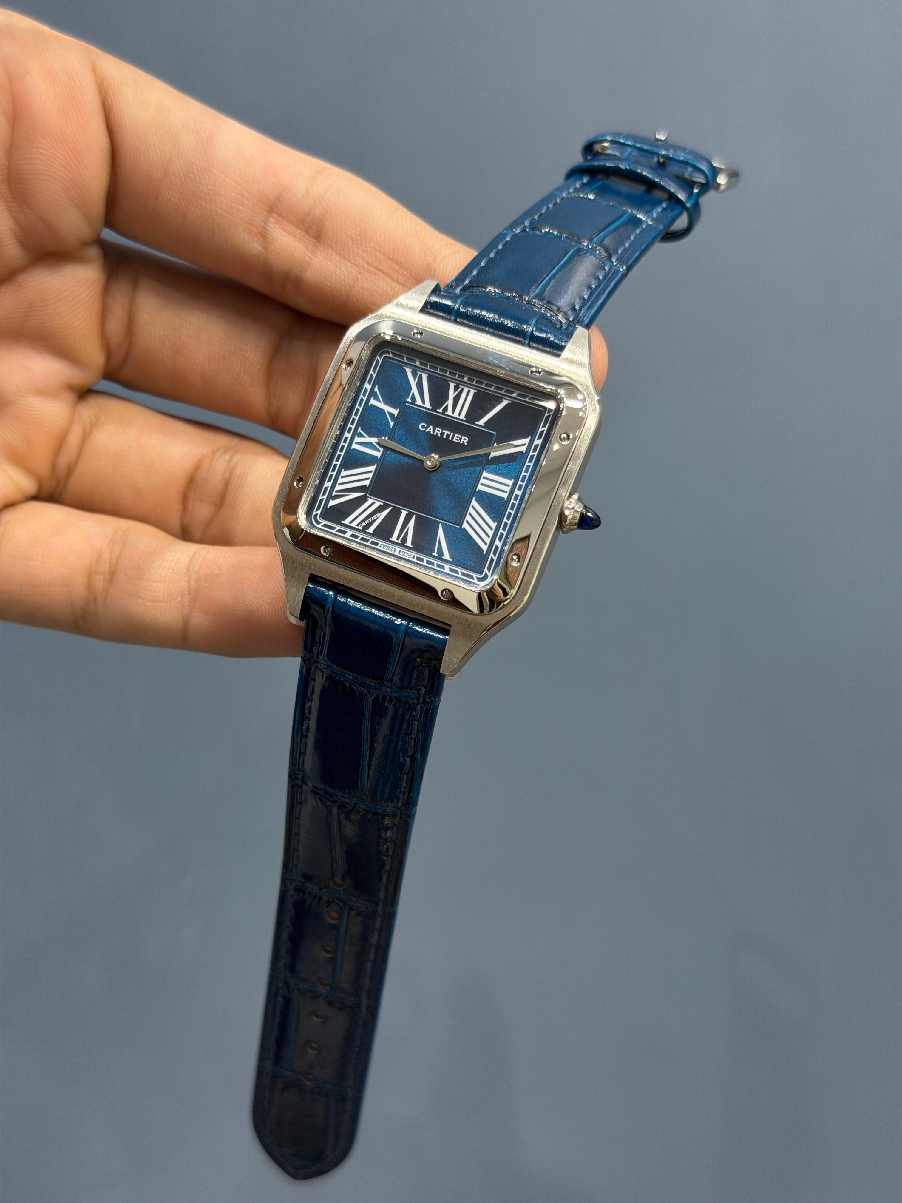 NEW COLLECTION SILVER CASE WITH BLUE DIAL & BLUE LEATHER STRAP