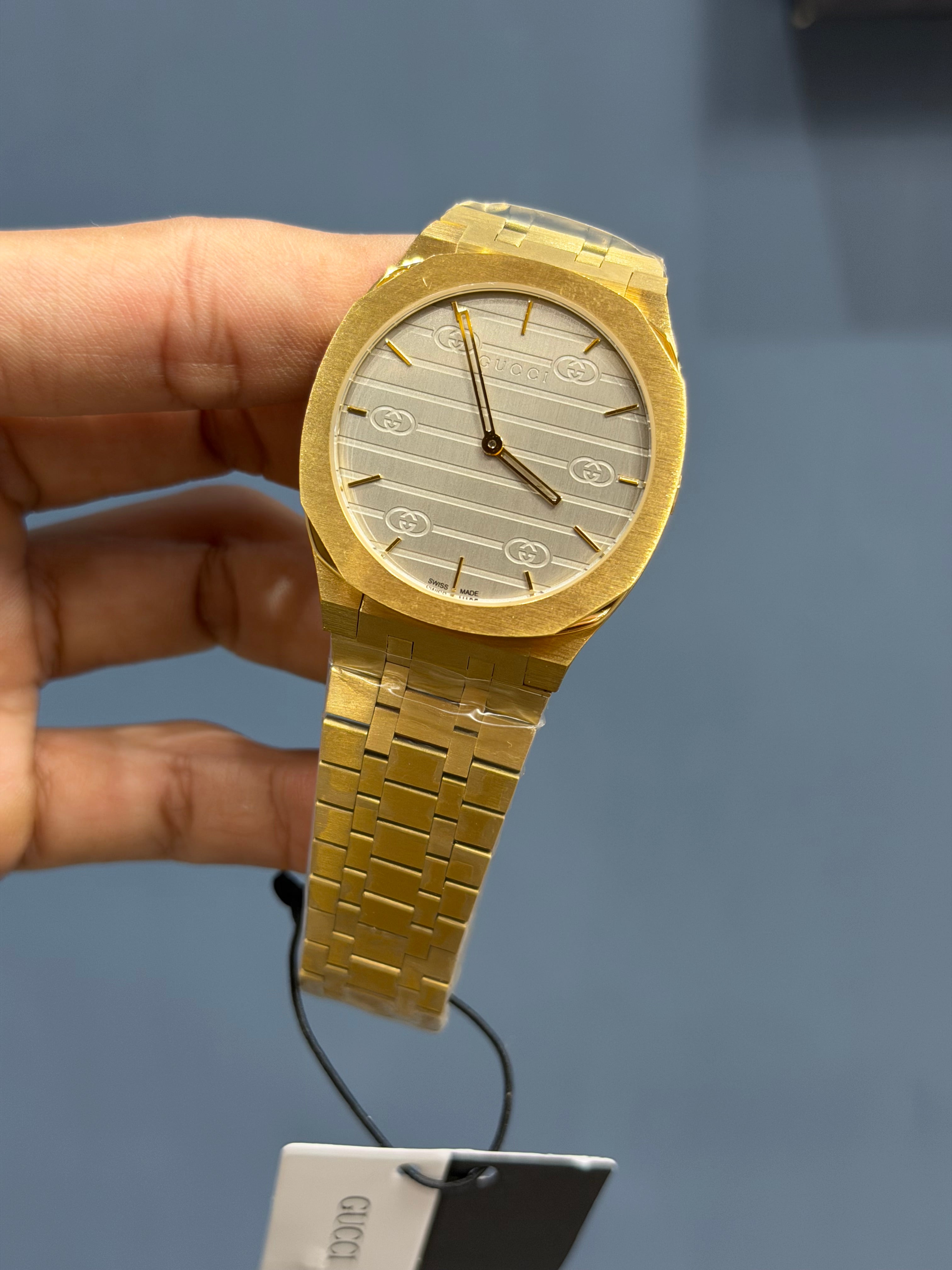 NEW COLLECTION YELLOW GOLD WITH GREY DIAL SLIM CHAIN WATCH