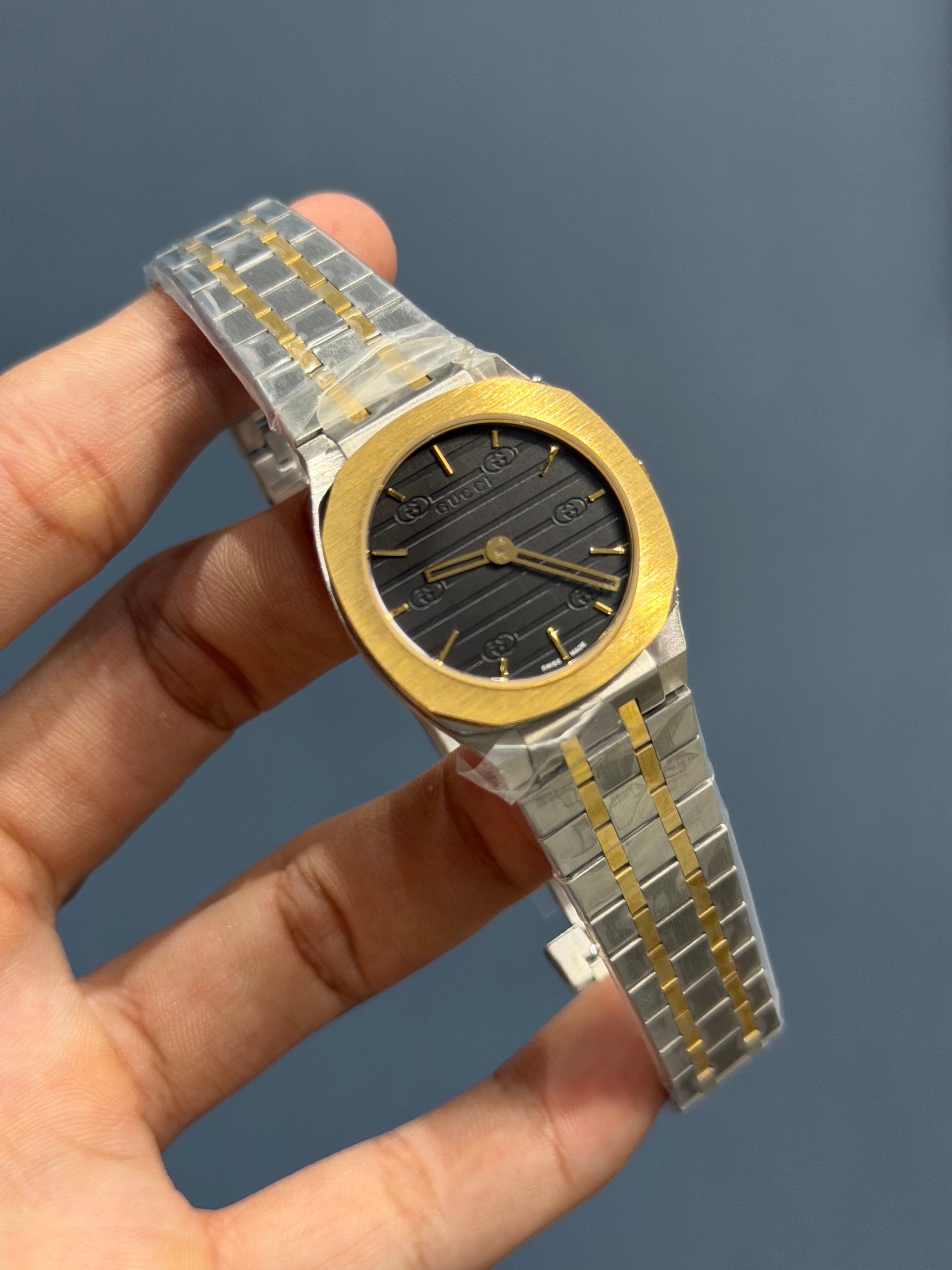 NEW COLLECTION TWOTONE GOLD WITH BLACK DIAL LADIES WATCH