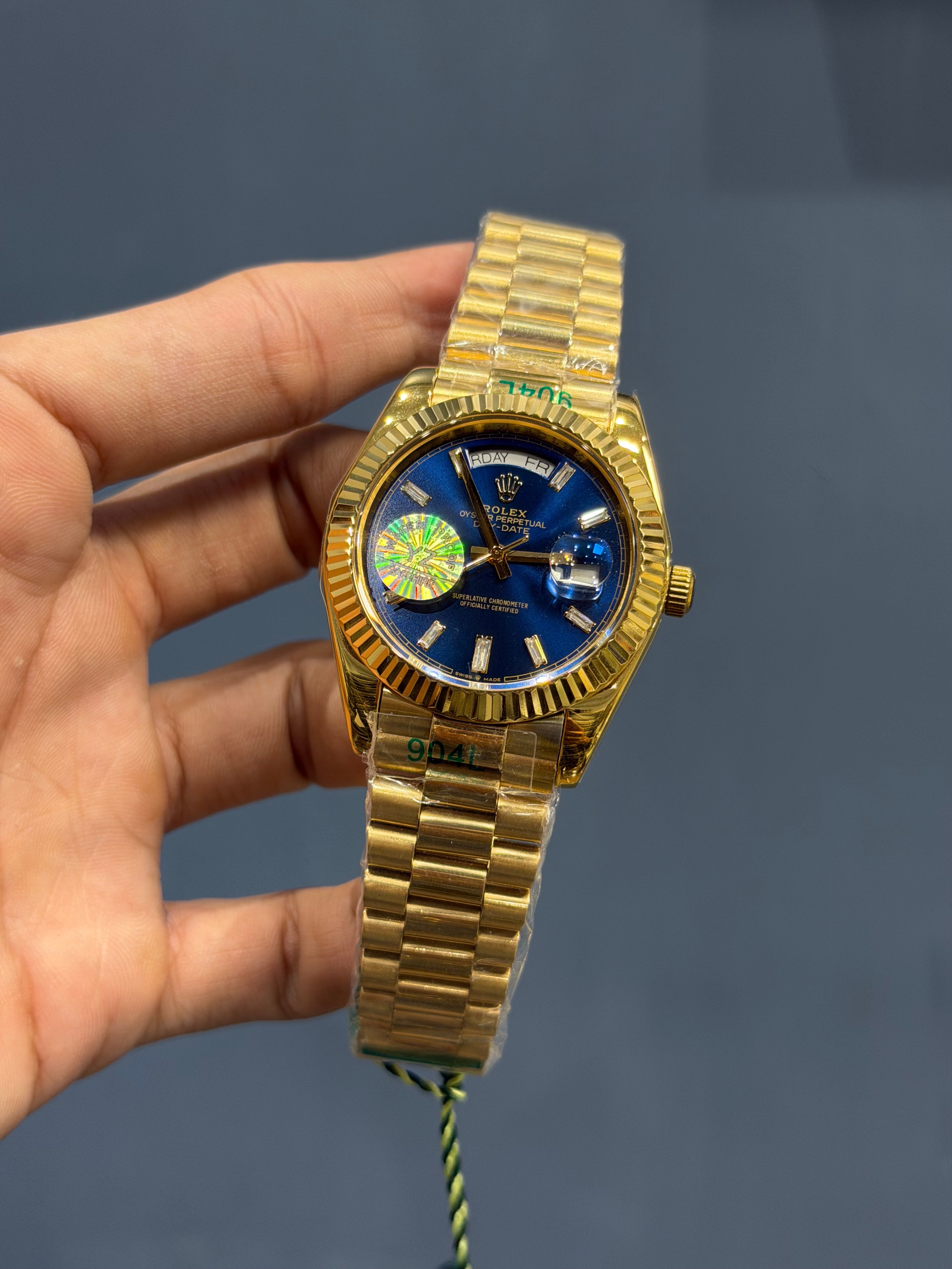 NEW COLLECTION 40MM YELLOW GOLD WITH BLUE DIAL STONE INDEX FIGURE YZ MADE