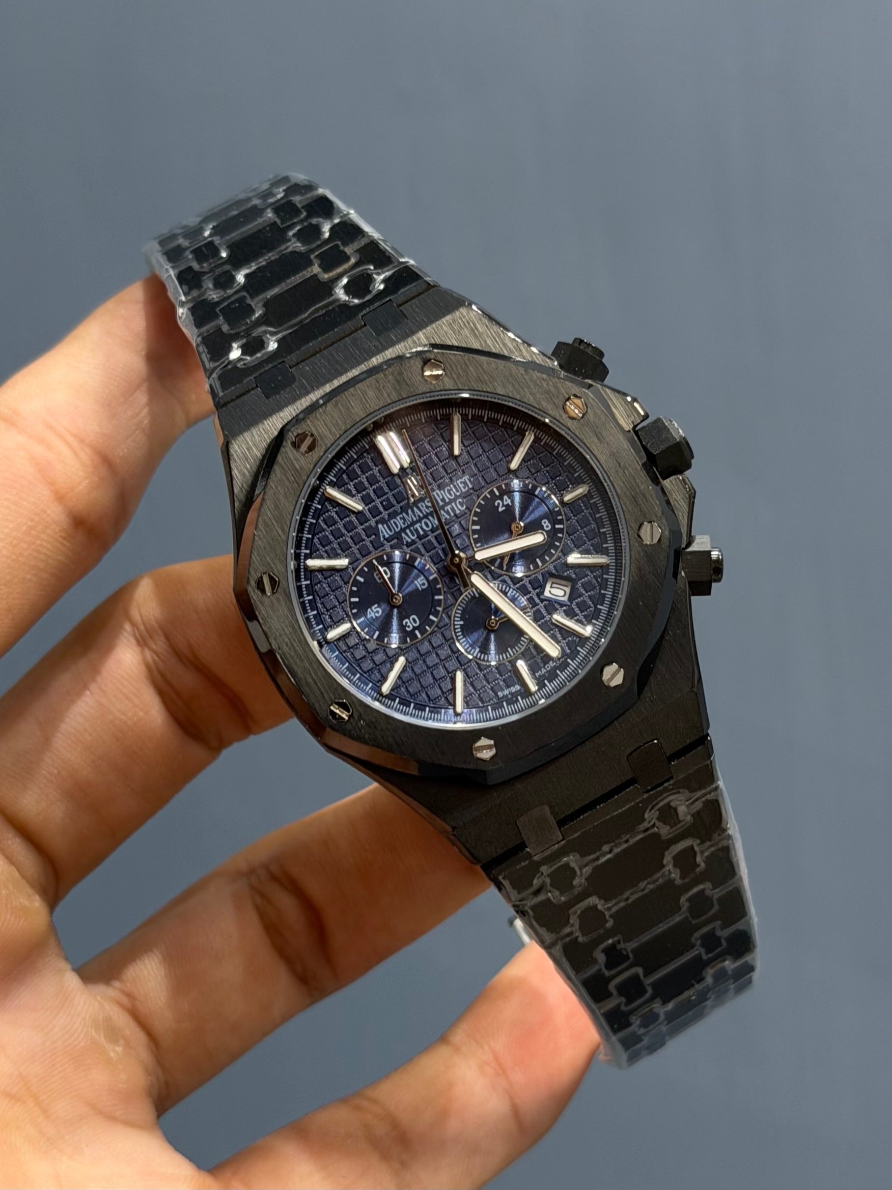 NEW COLLECTION CHRONOGRAPH BLACK WITH BLUE DIAL CHAIN WATCH
