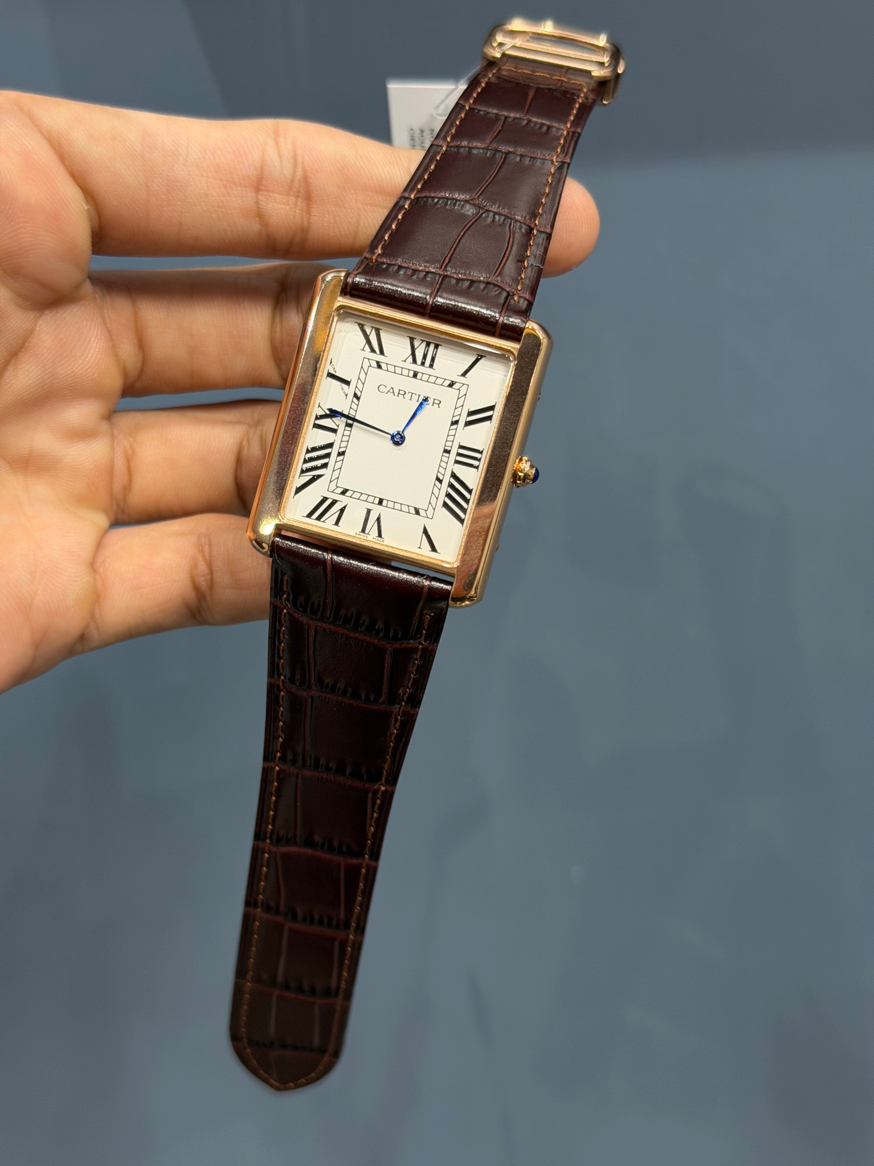 NEW COLLECTION ROSE CASE WITH WHITE DIAL & DARK BROWN LEATHER STRAP WATCH