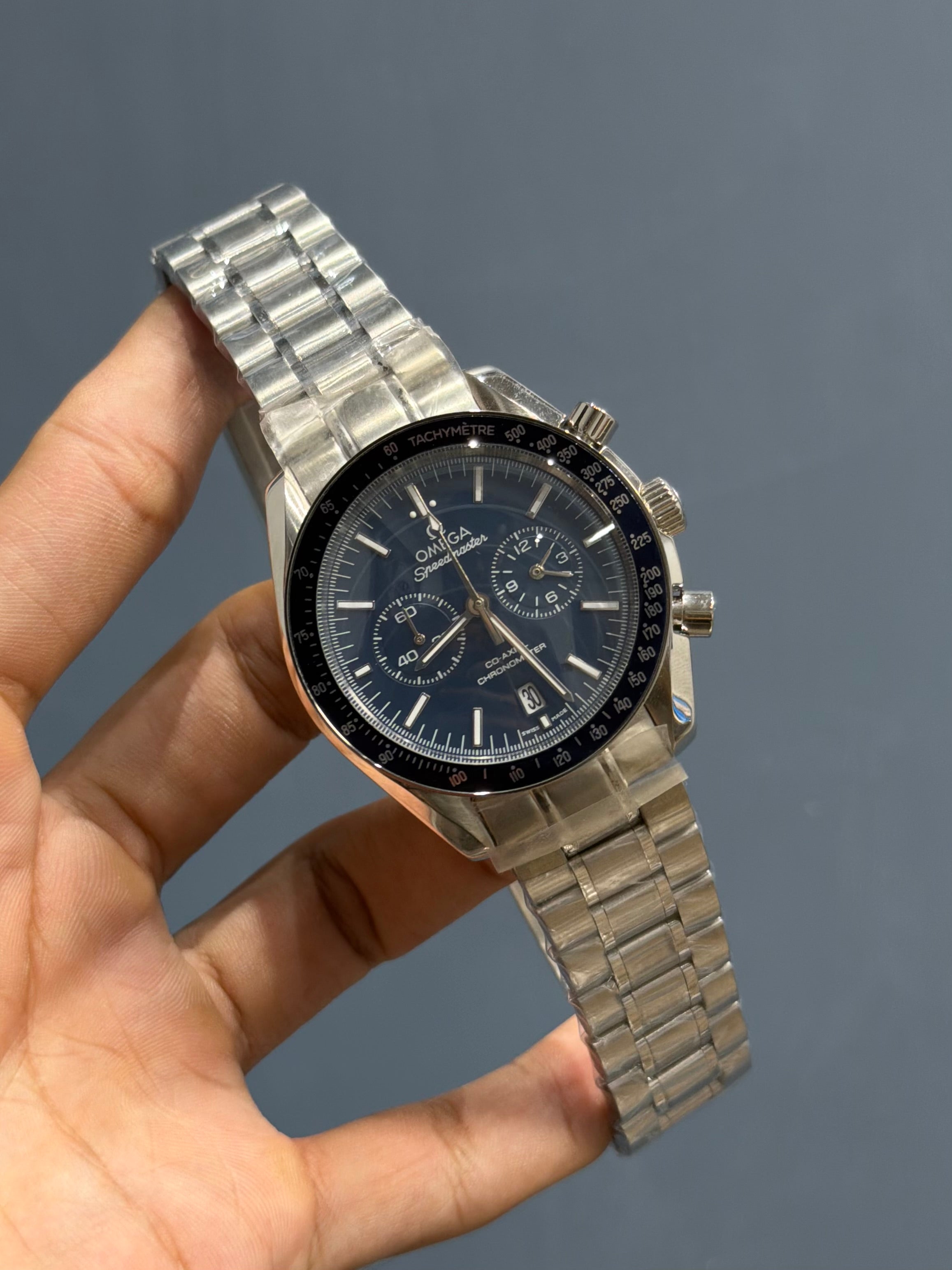 NEW COLLECTION CHRONOGRAPH SILVER WITH BLUE DIAL CHAIN WATCH