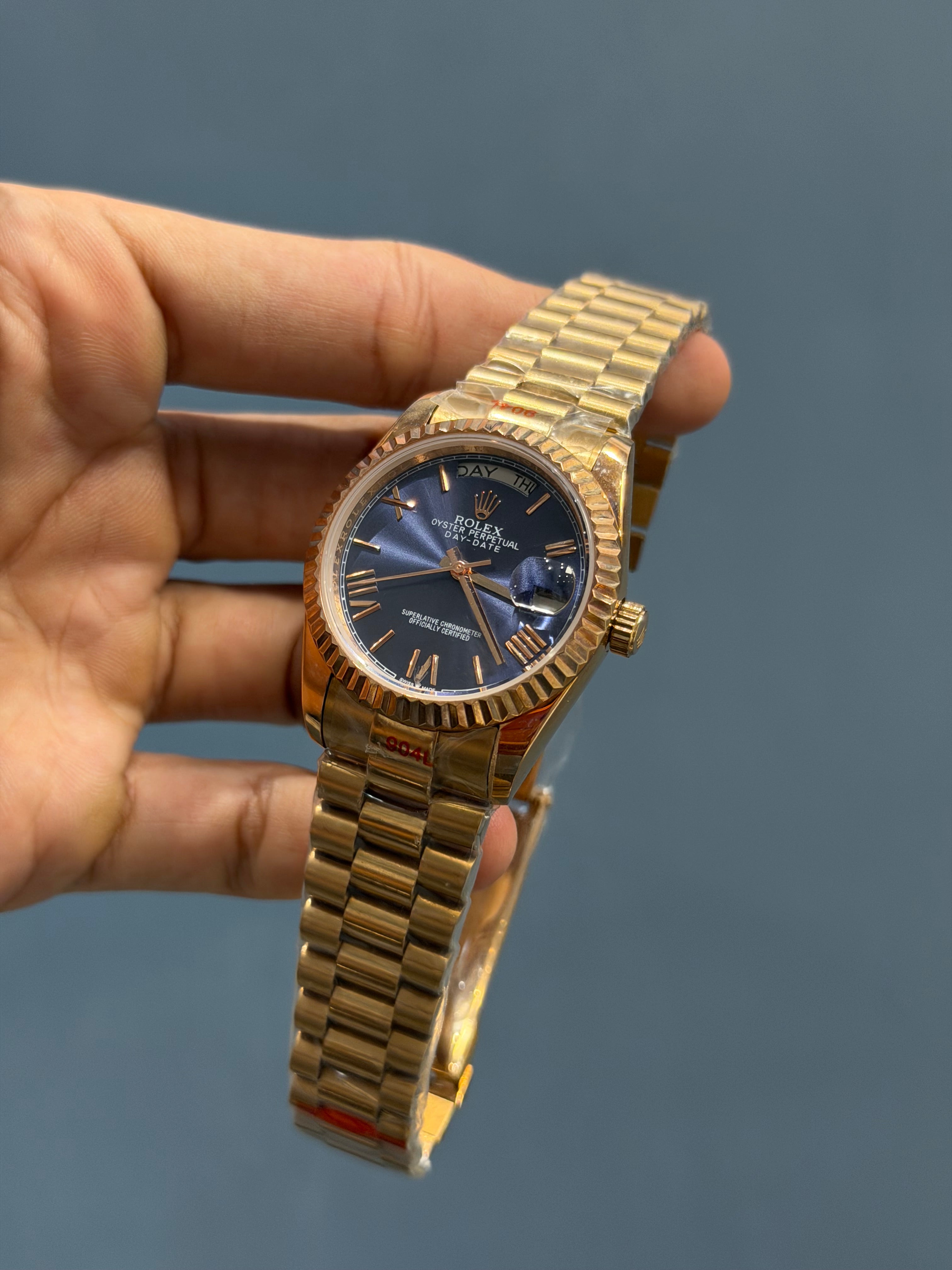 NEW COLLECTION 36 ROSE WITH BLUE DIAL FLUTED BEZEL ROMAN FIGURE AUTOMATIC WATCH YZ FACTORY
