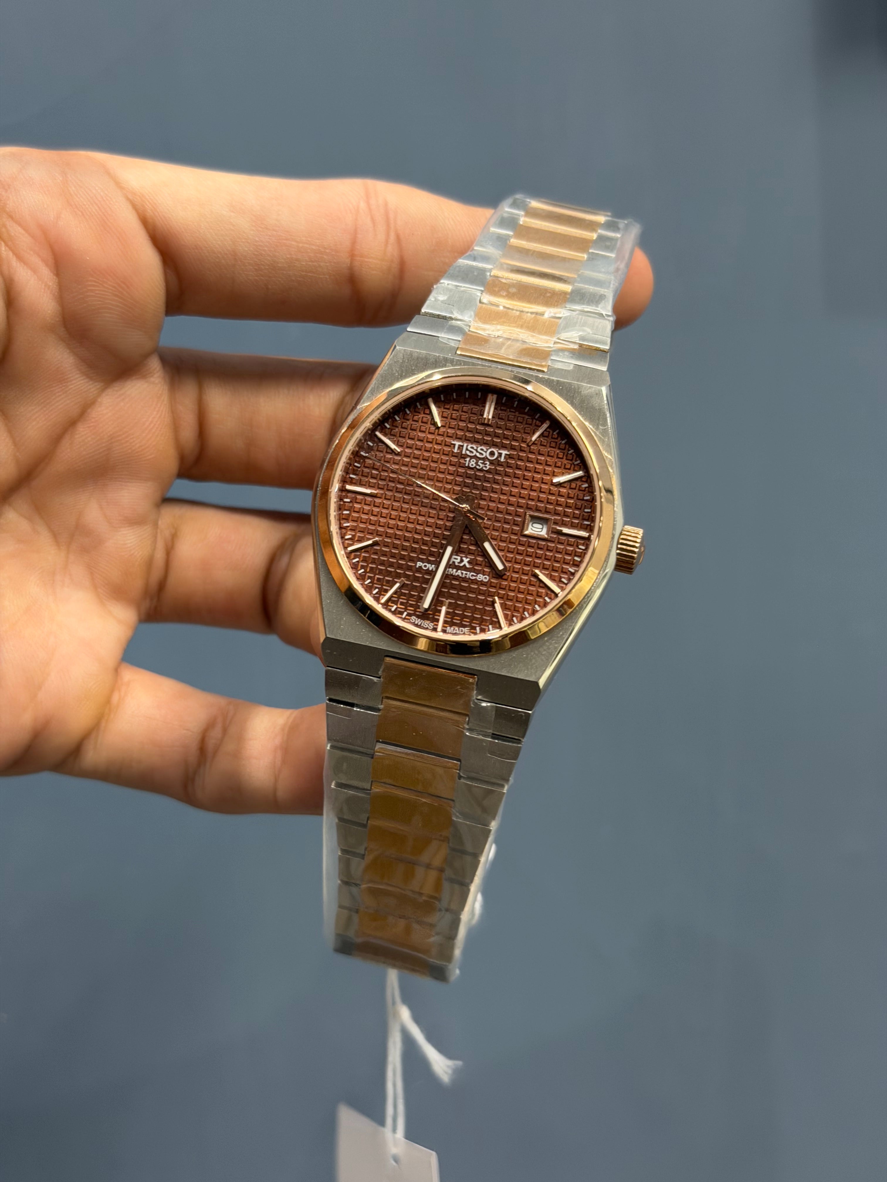 NEW COLLECTION TWOTONE ROSE & BROWN TEXTURED DIAL STAINLESS STEEL QUARTZ WATCH