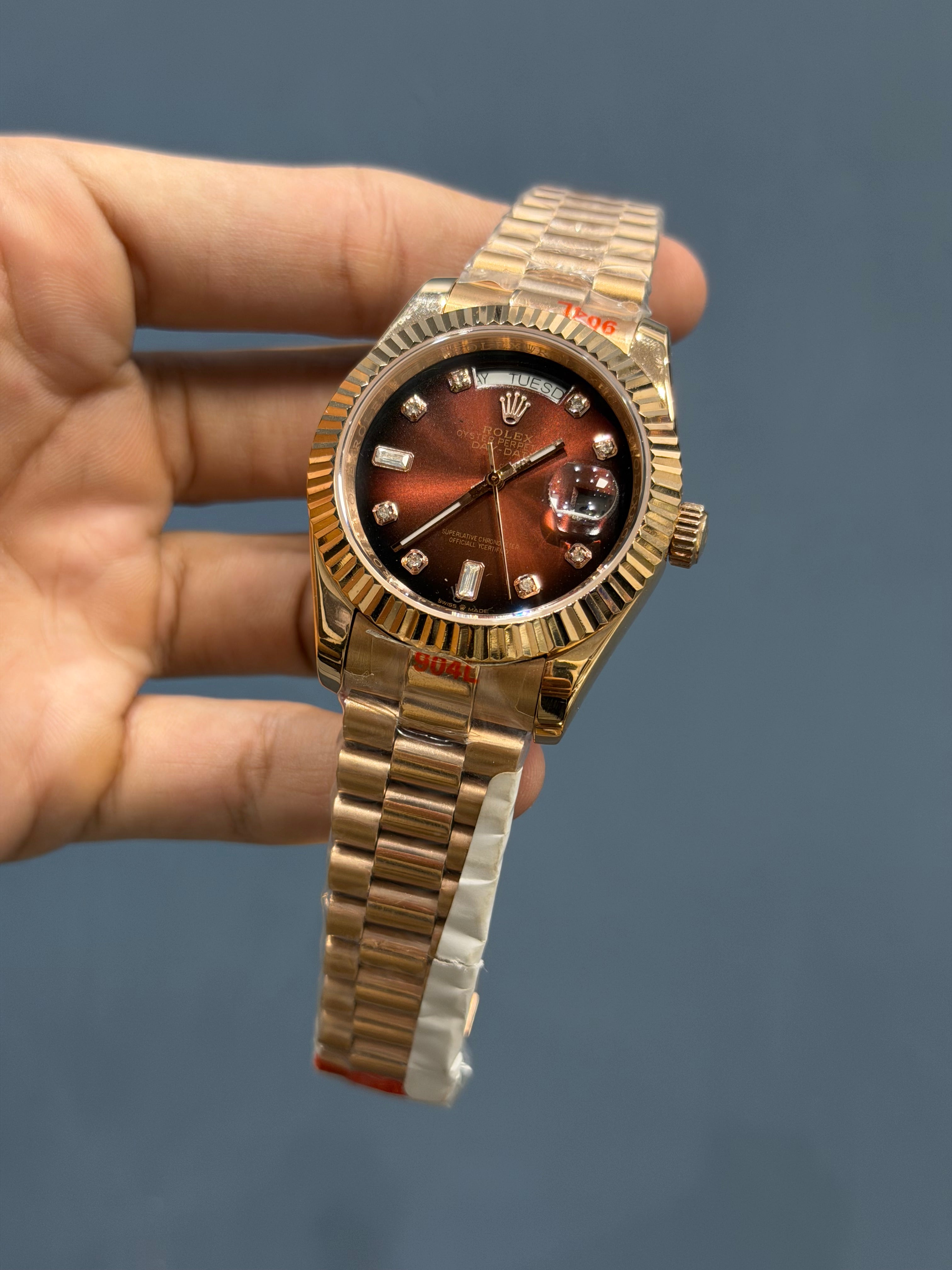 NEW COLLECTION 40MM ROSE GOLD WITH CHOCO DIAL RUBY STONE FIGURE YZ MADE