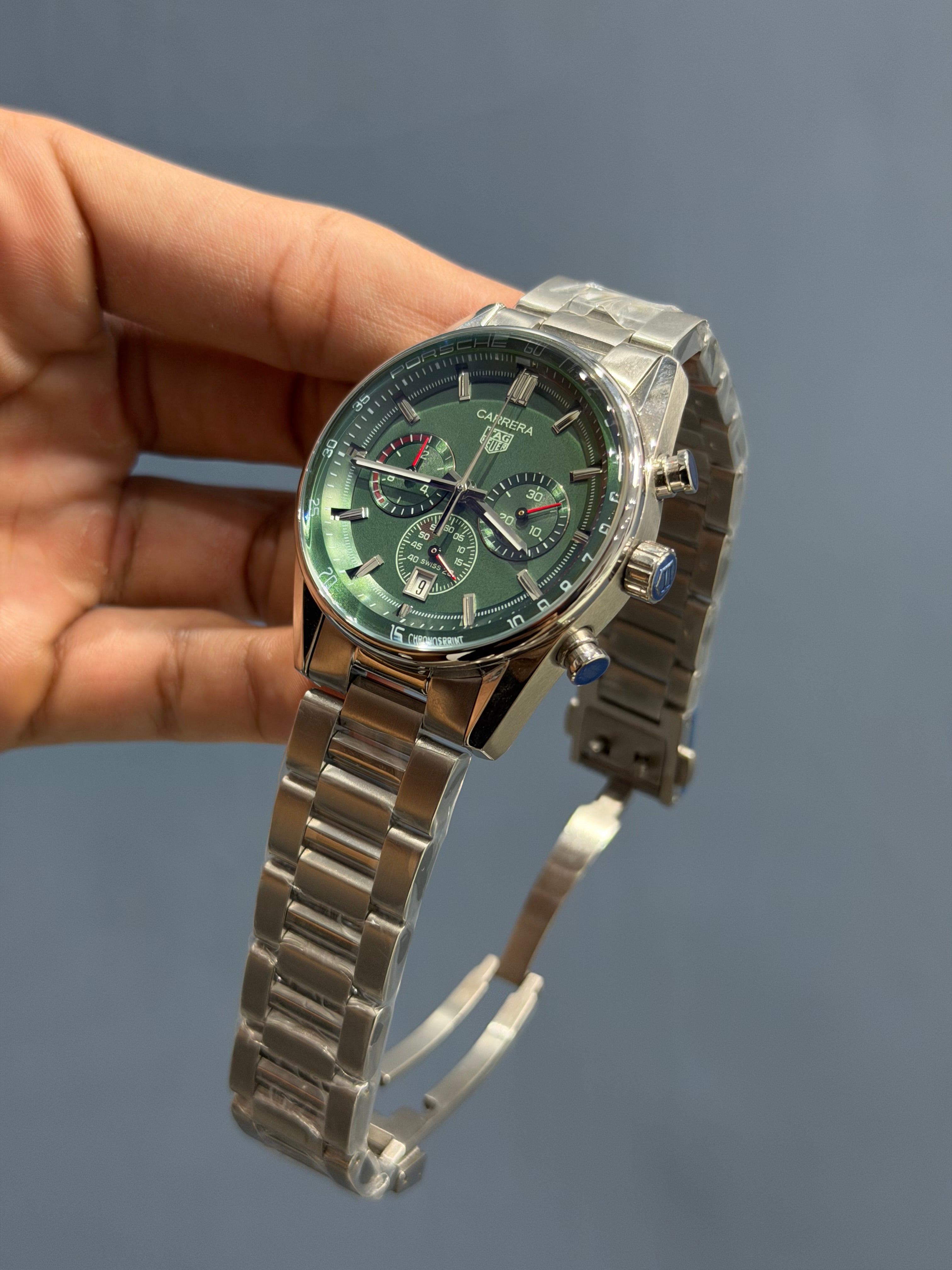 NEW COLLECTION CHRONOGRAPH SILVER WITH GREEN DIAL MENS WATCH