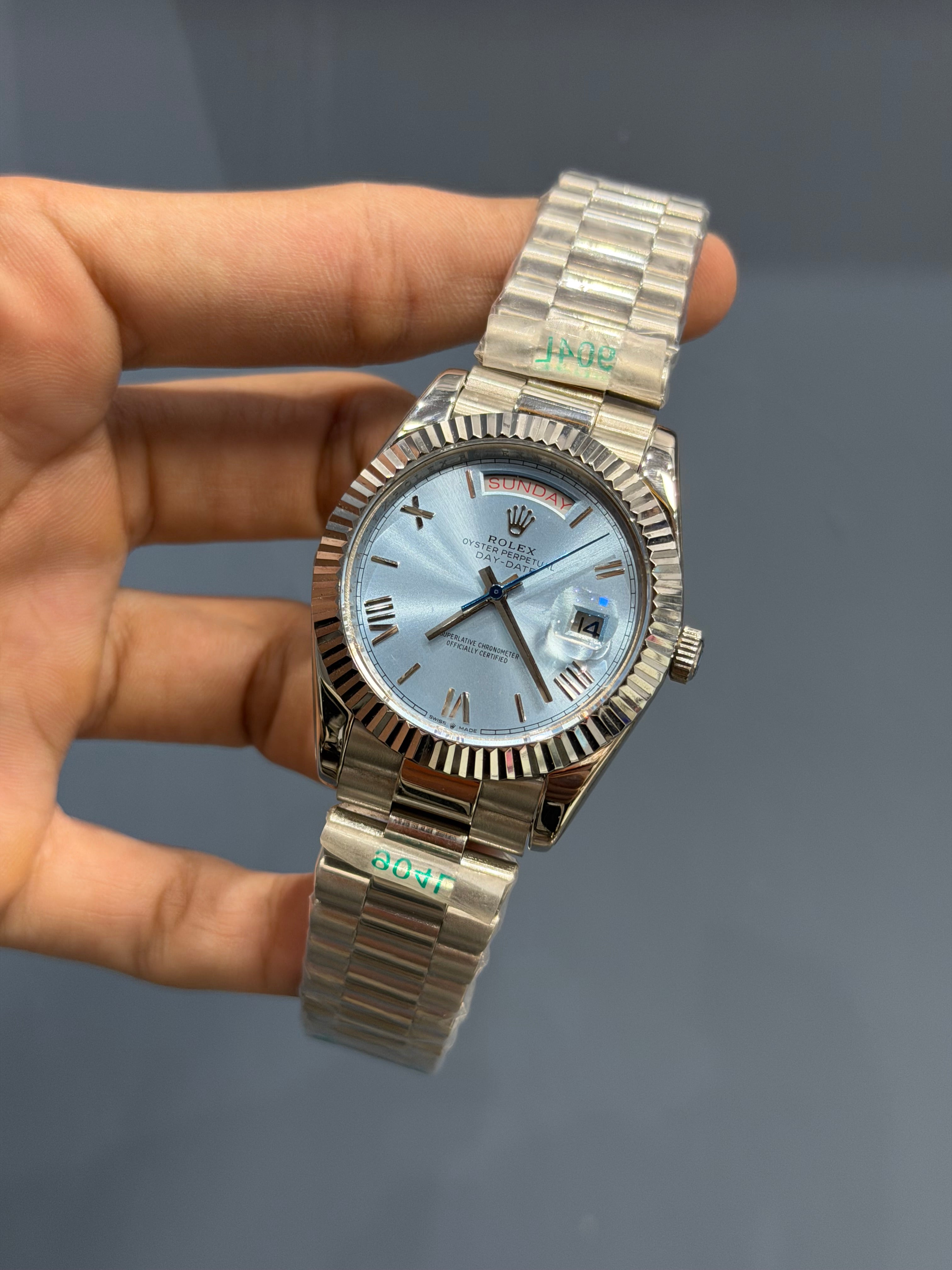 NEW COLLECTION 40MM SILVER WITH SKY BLUE DIAL ROMAN FIGURE FLUTED BEZEL YZ FACTORY