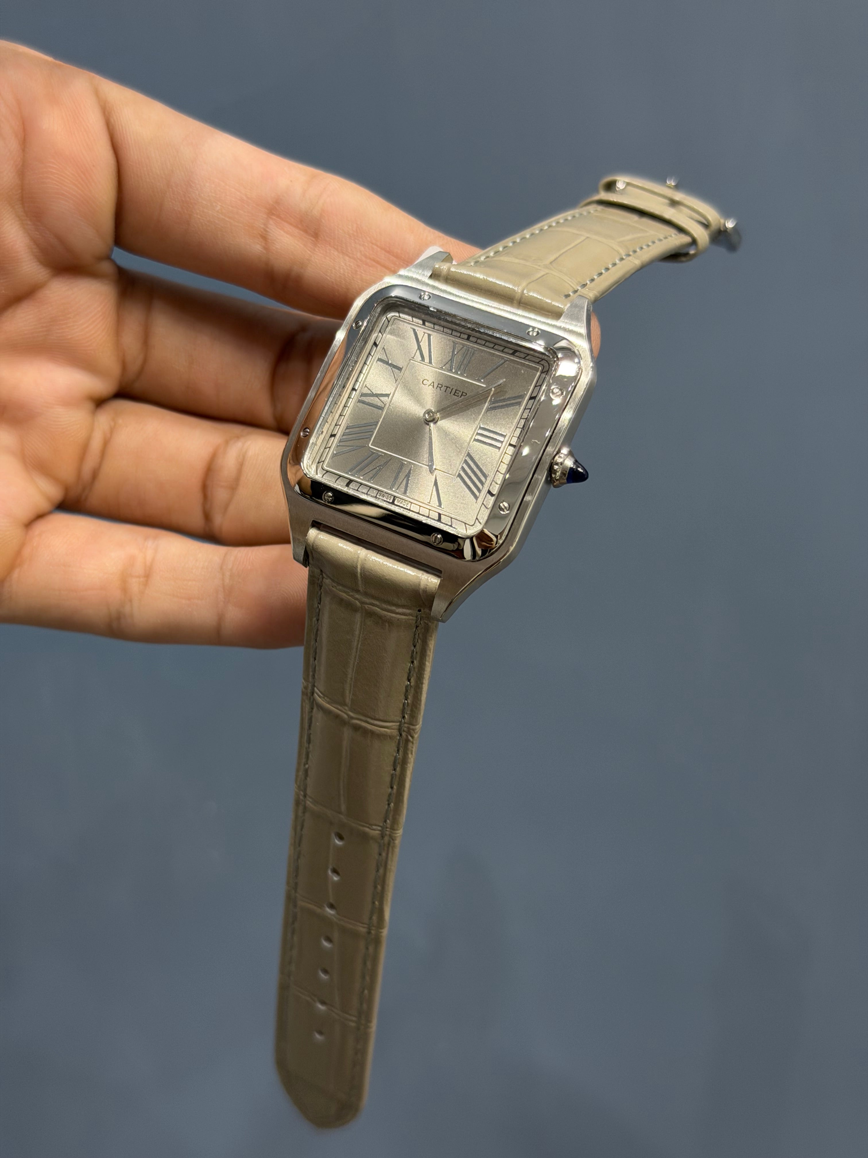 NEW COLLECTION SILVER CASE WITH GREY DIAL & CREAM LEATHER STRAP