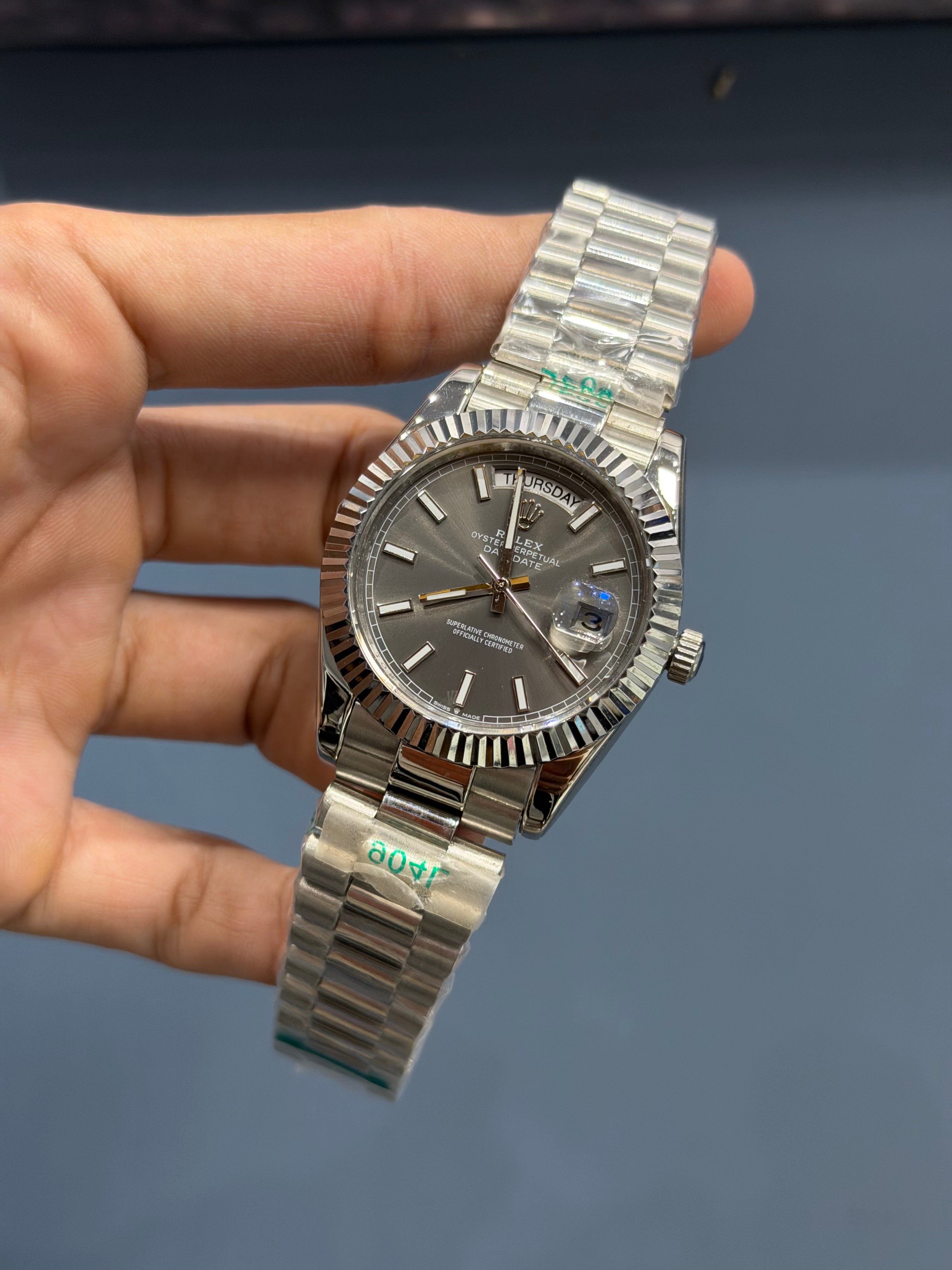 NEW COLLECTION 40MM SILVER WITH GREY DIAL SHORT INDEX FIGURE YZ MADE
